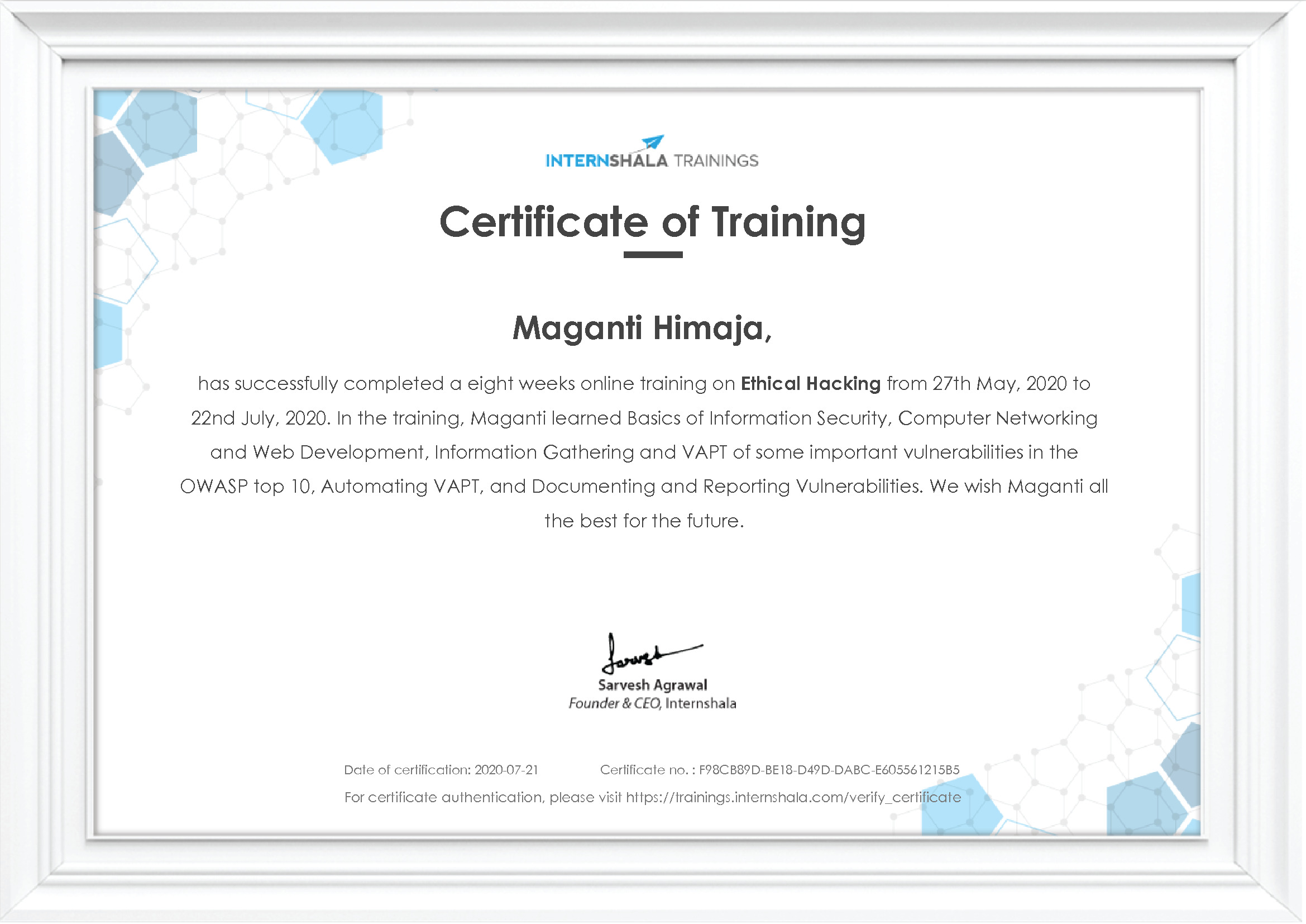 Certificate of completion