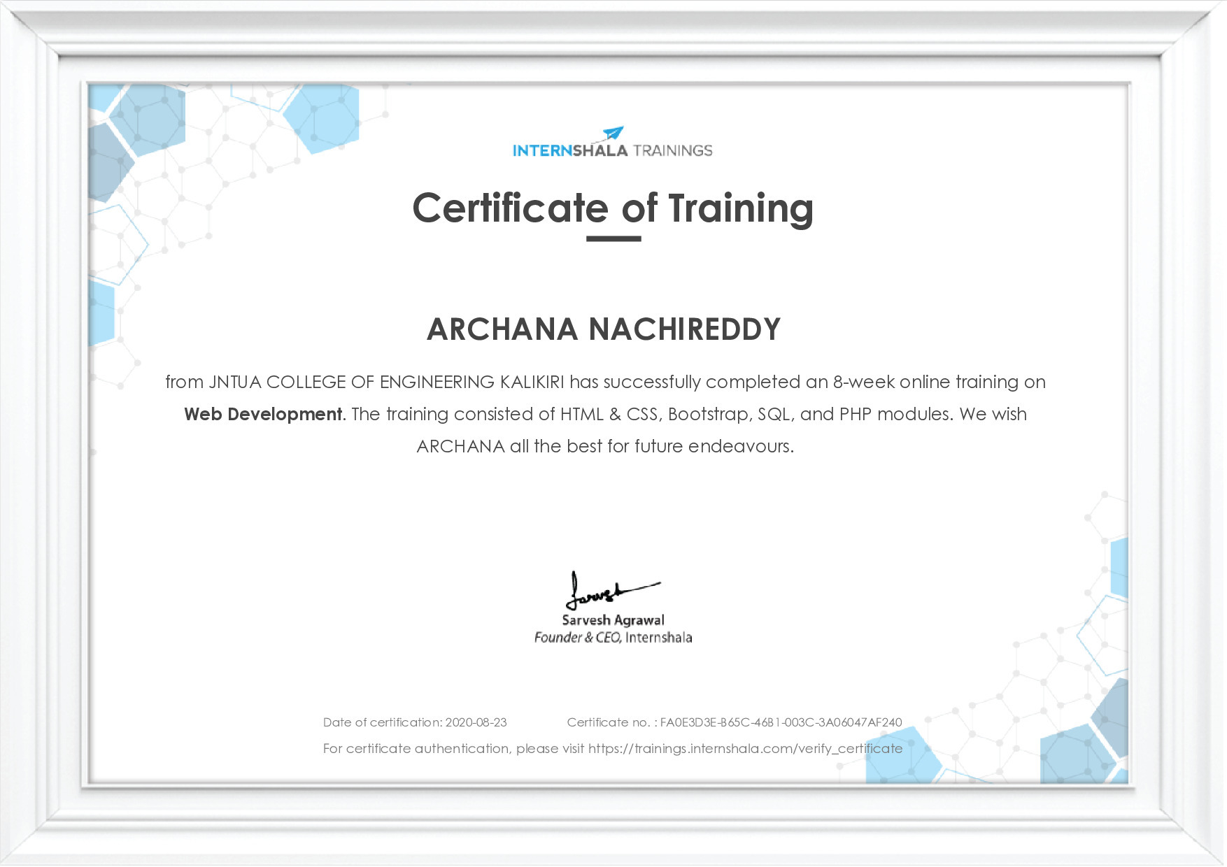 Certificate of completion