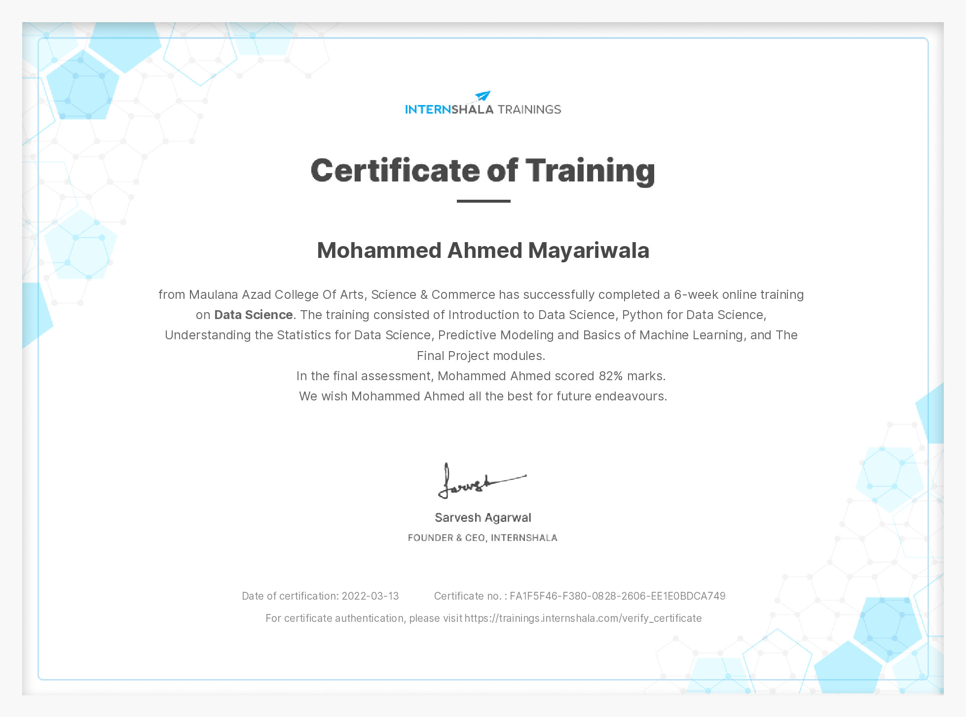 Certificate of completion