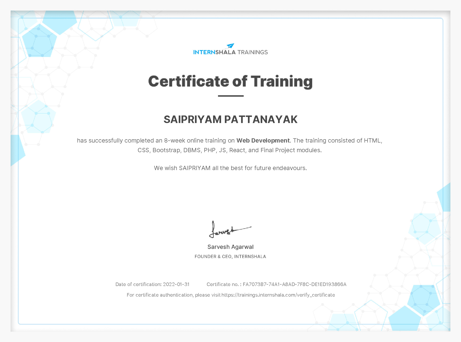 Certificate of completion