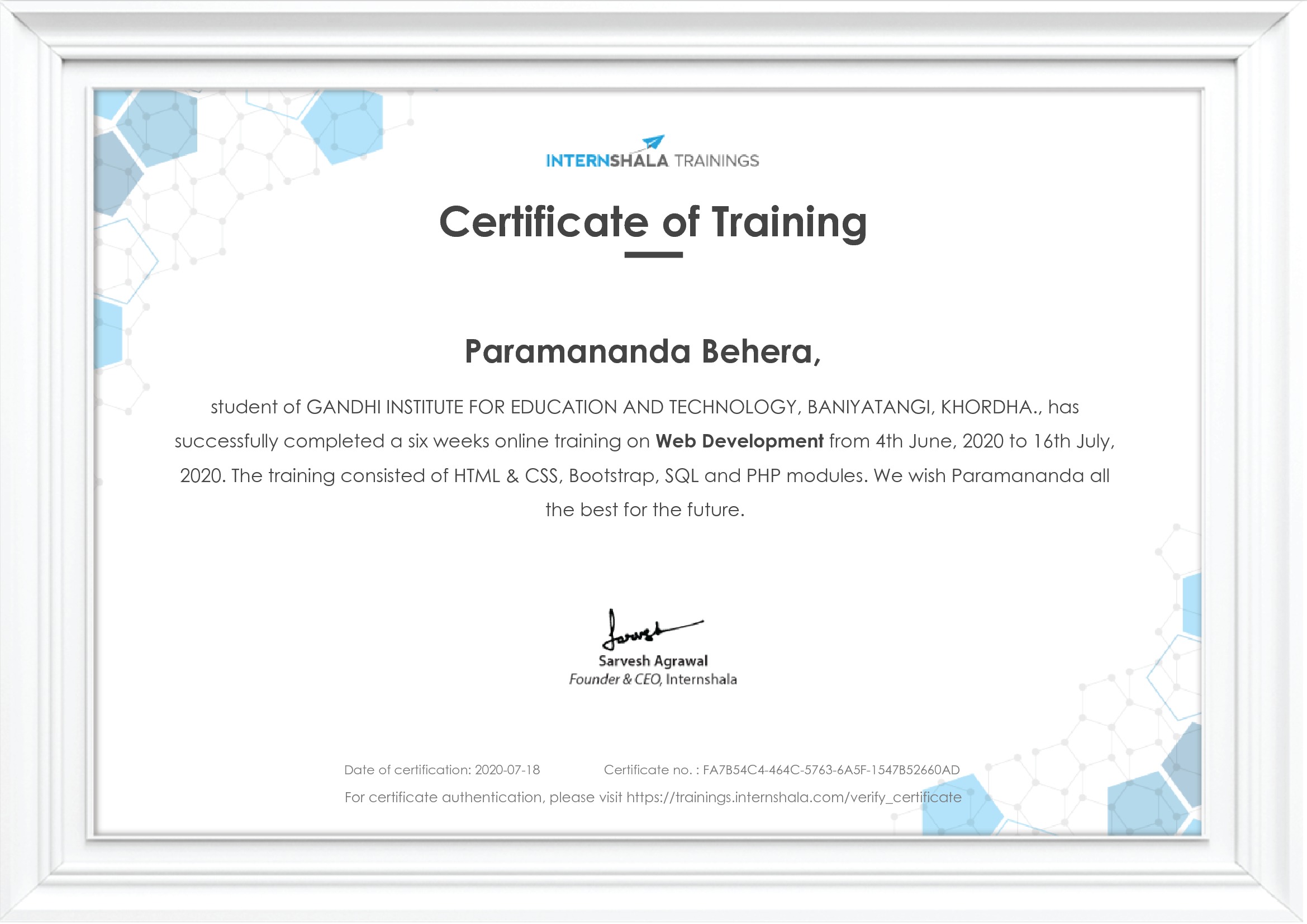 Certificate of completion