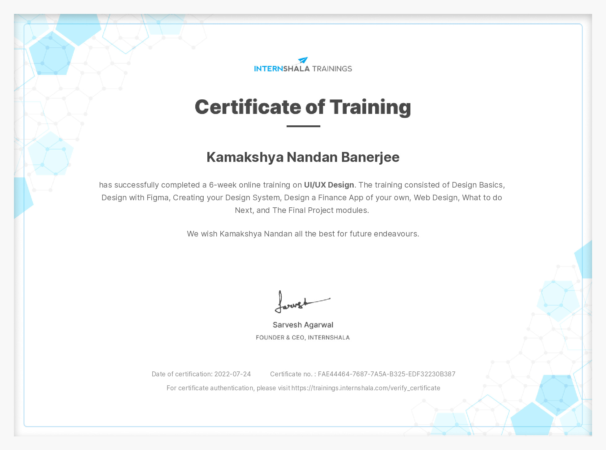 Certificate of completion