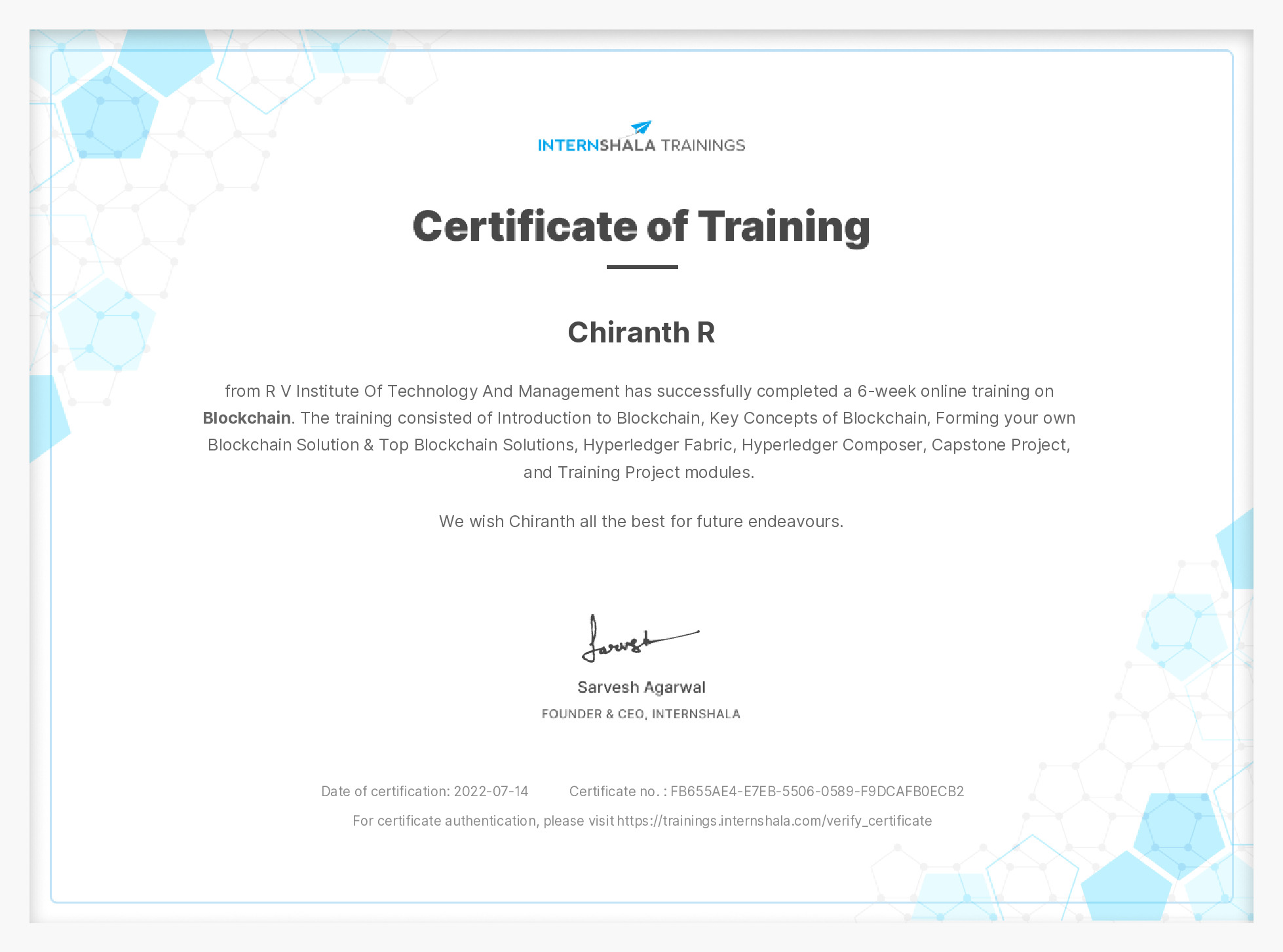 Certificate of completion