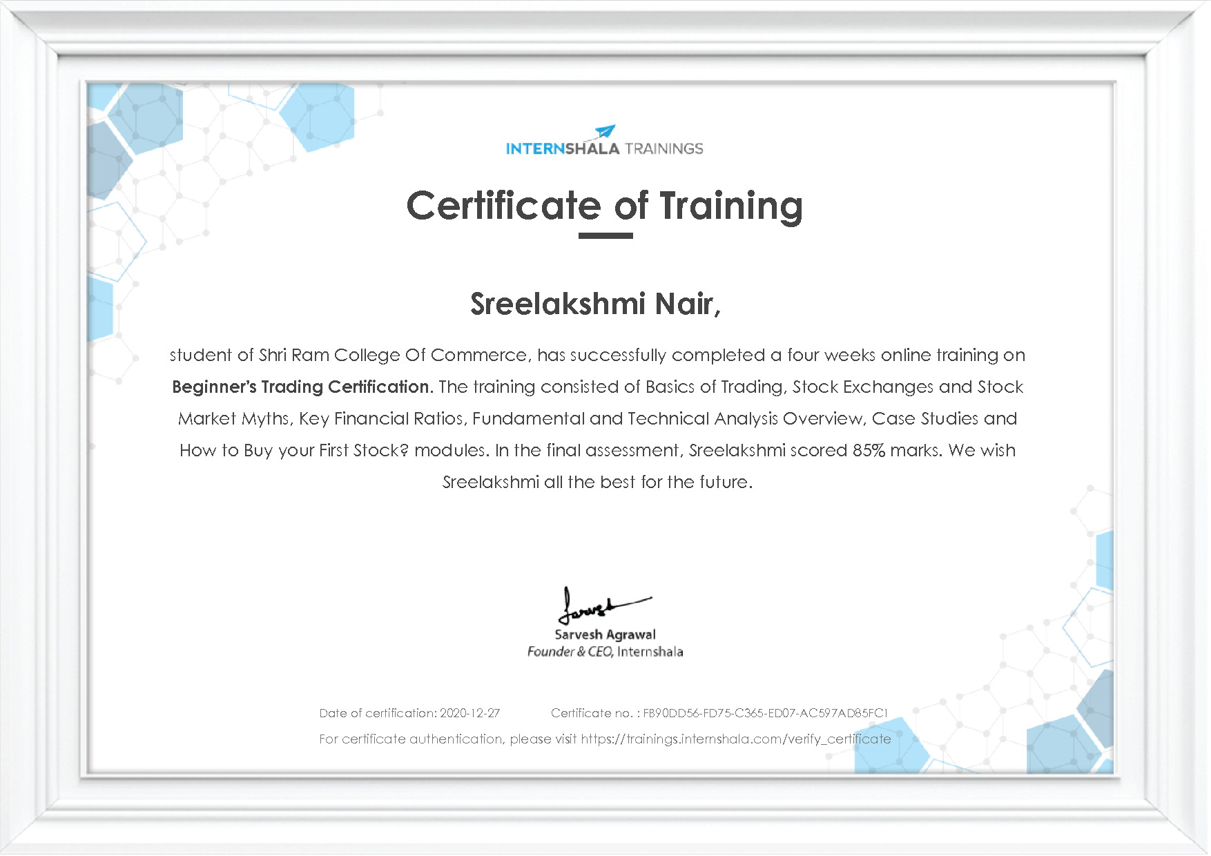 Certificate of completion