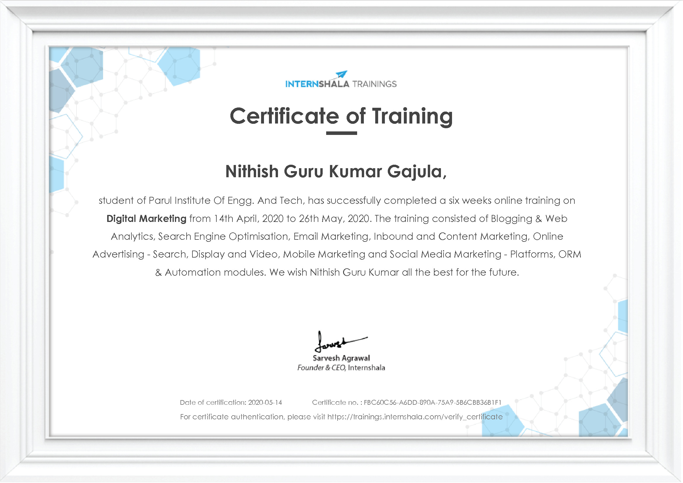 Certificate of completion