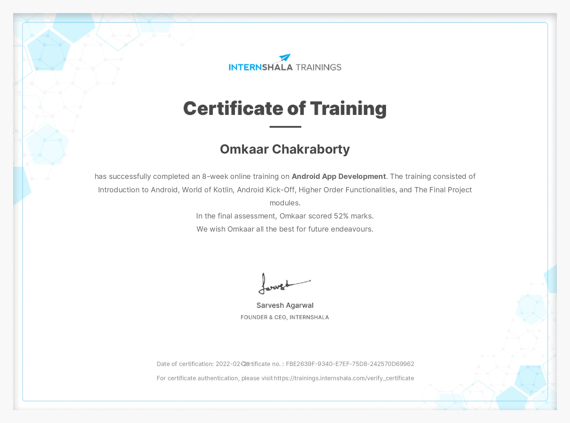Certificate of completion
