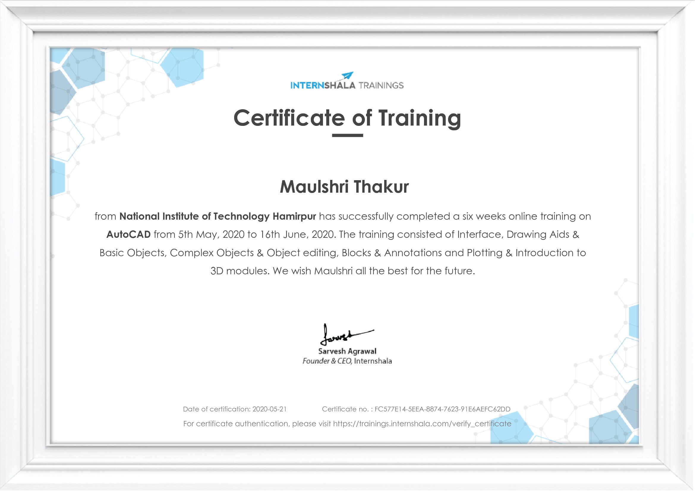 Certificate of completion
