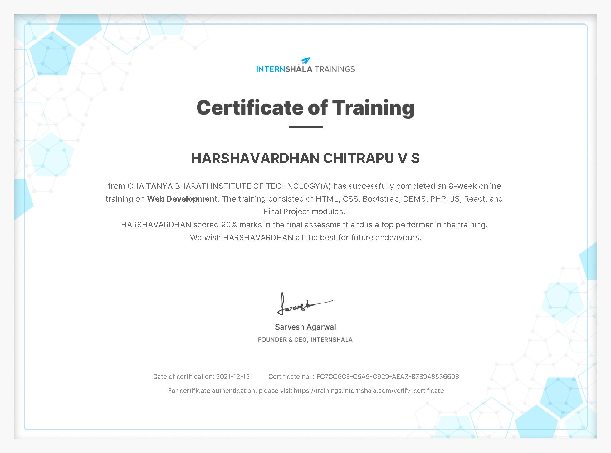 Certificate of completion