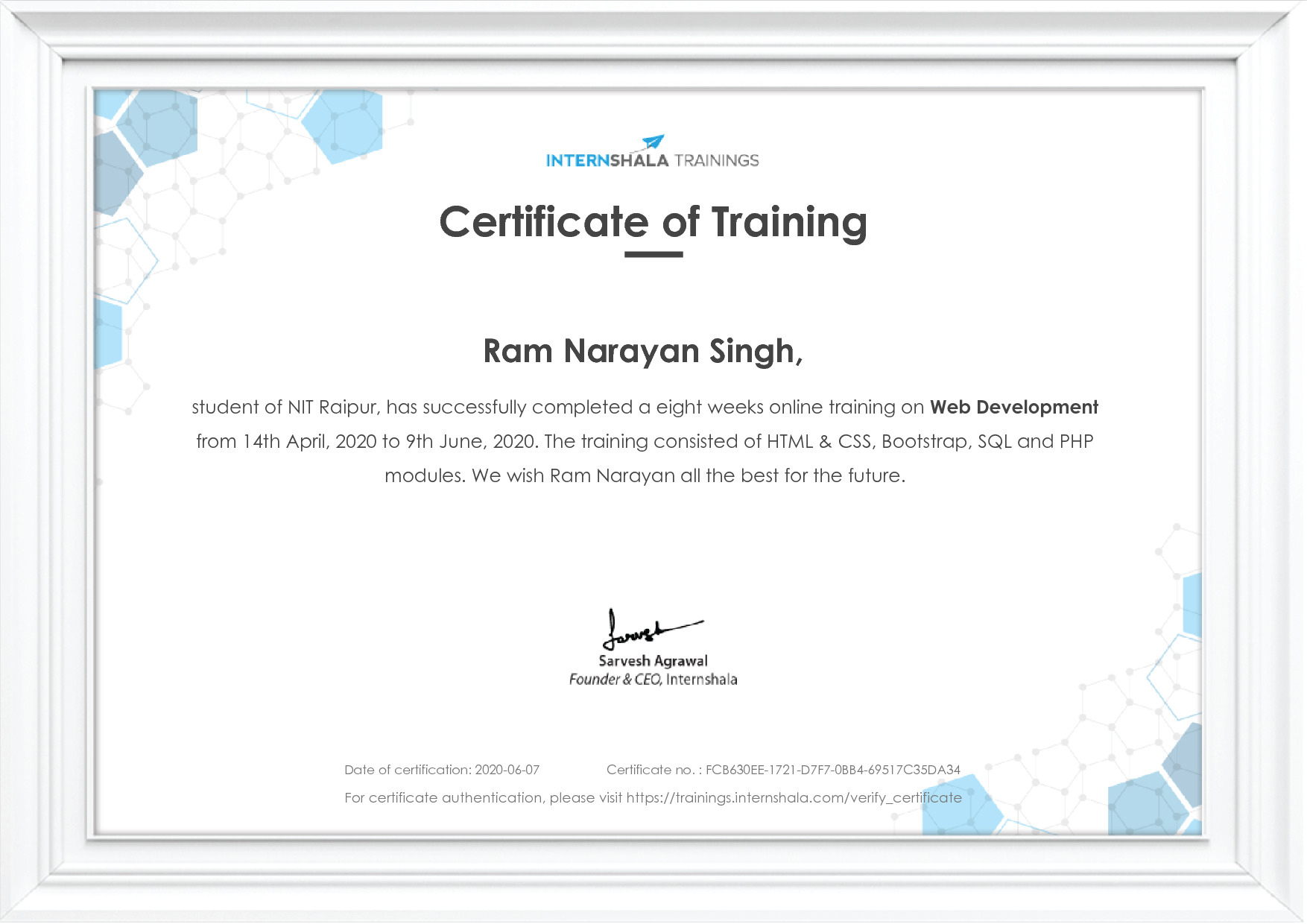 Certificate of completion