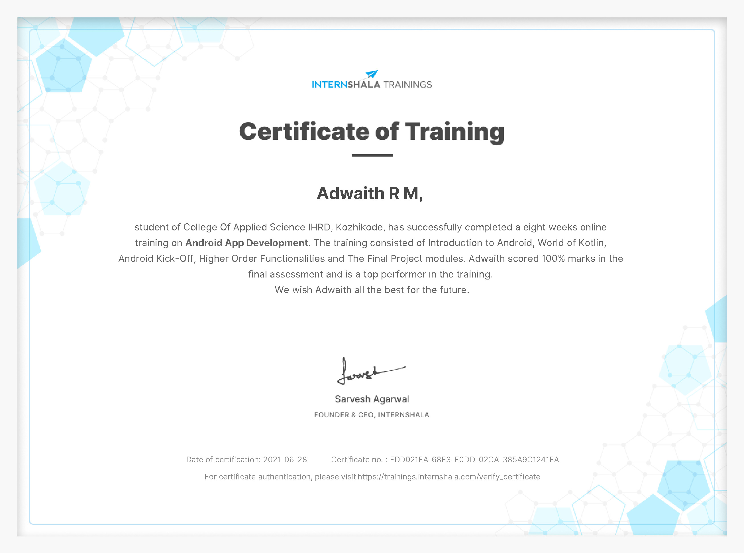 Certificate of completion