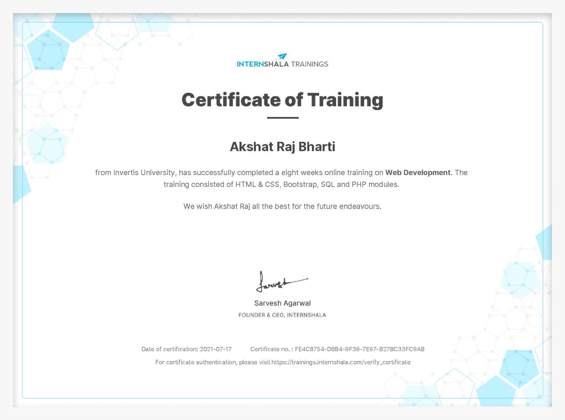 Certificate of completion