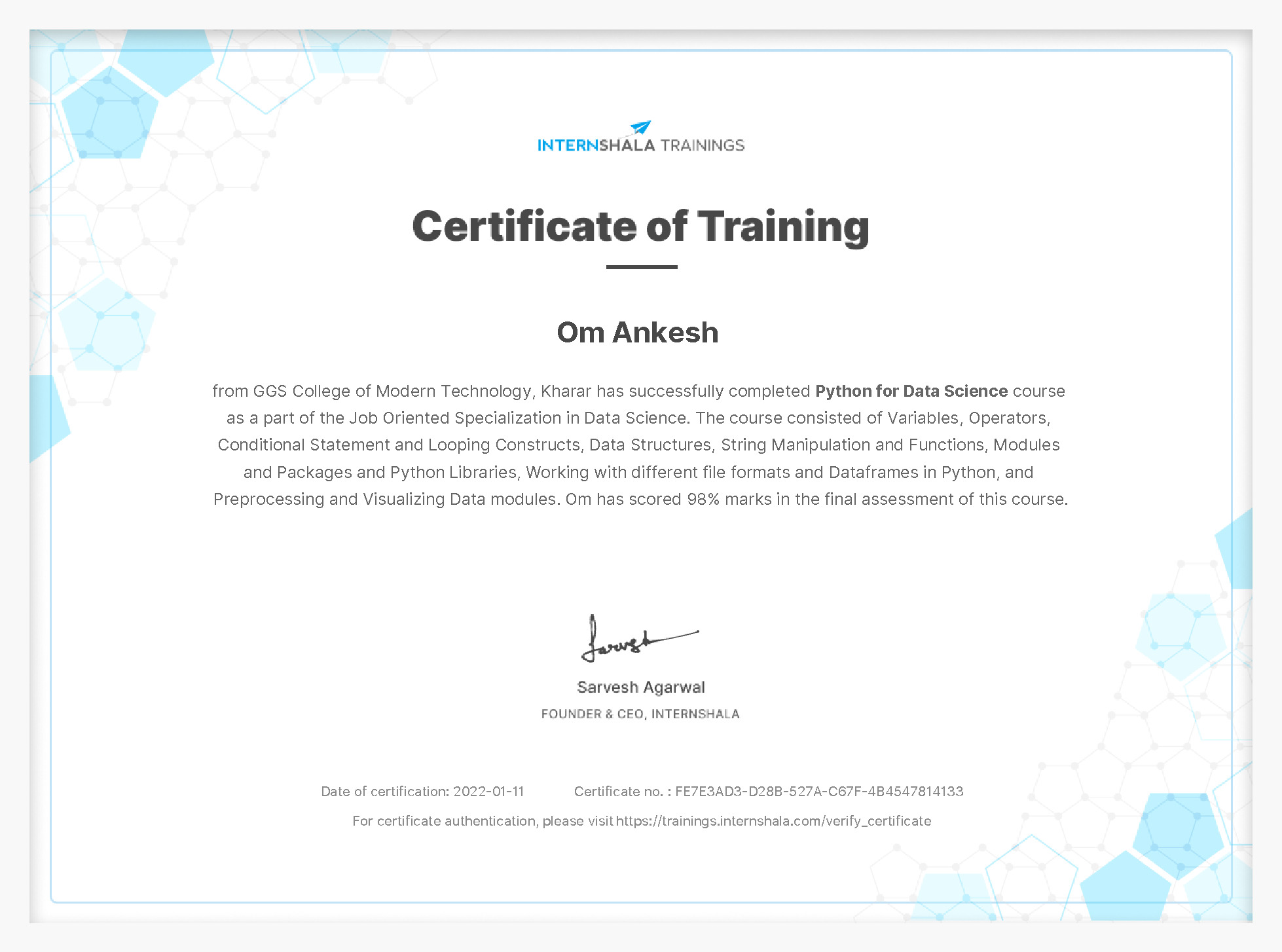 Certificate of completion