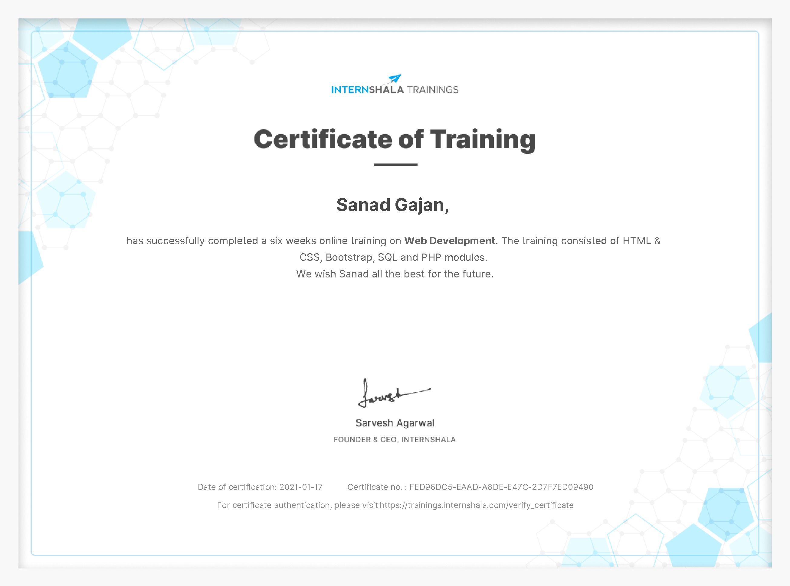 Certificate of completion