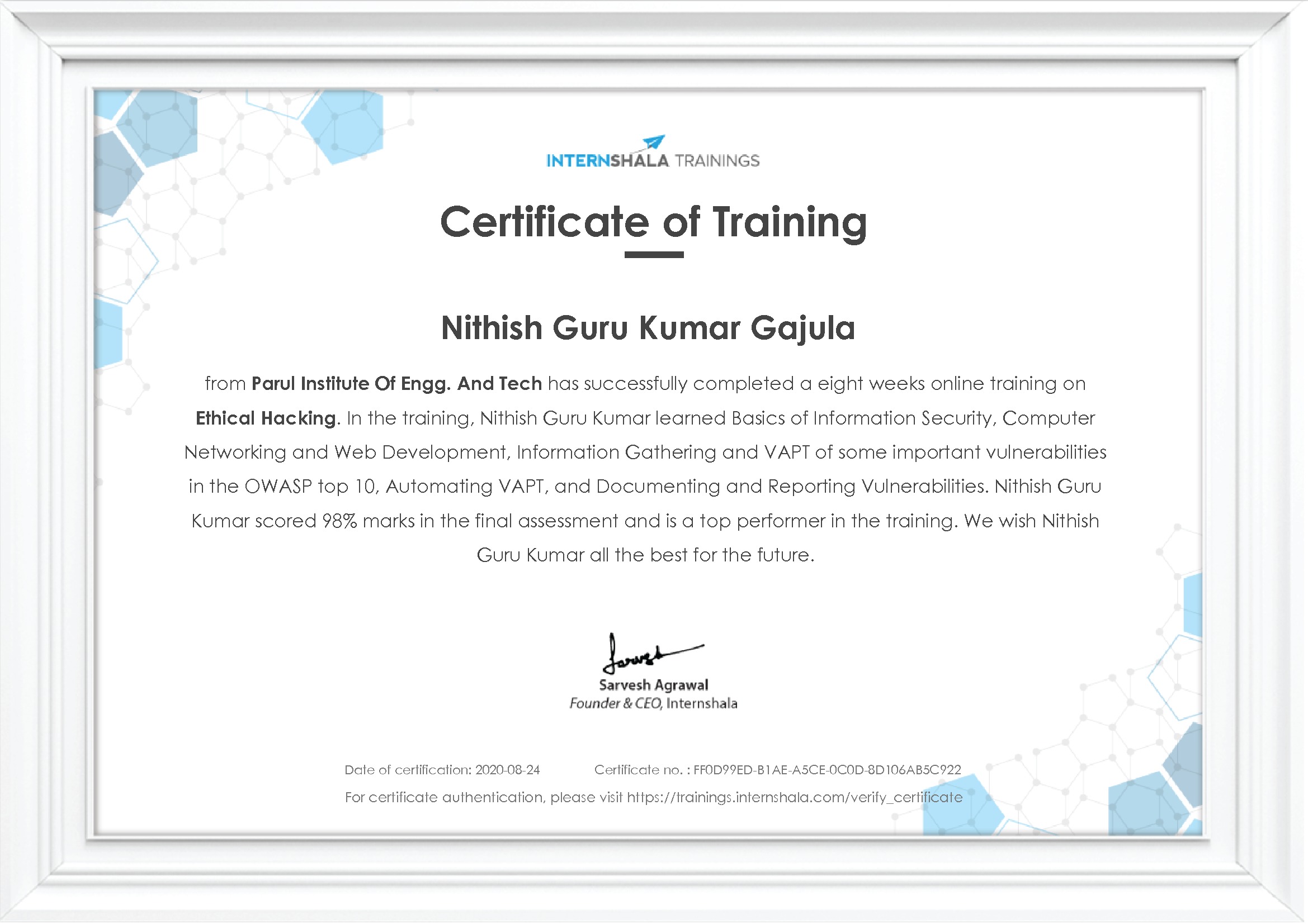 Certificate of completion