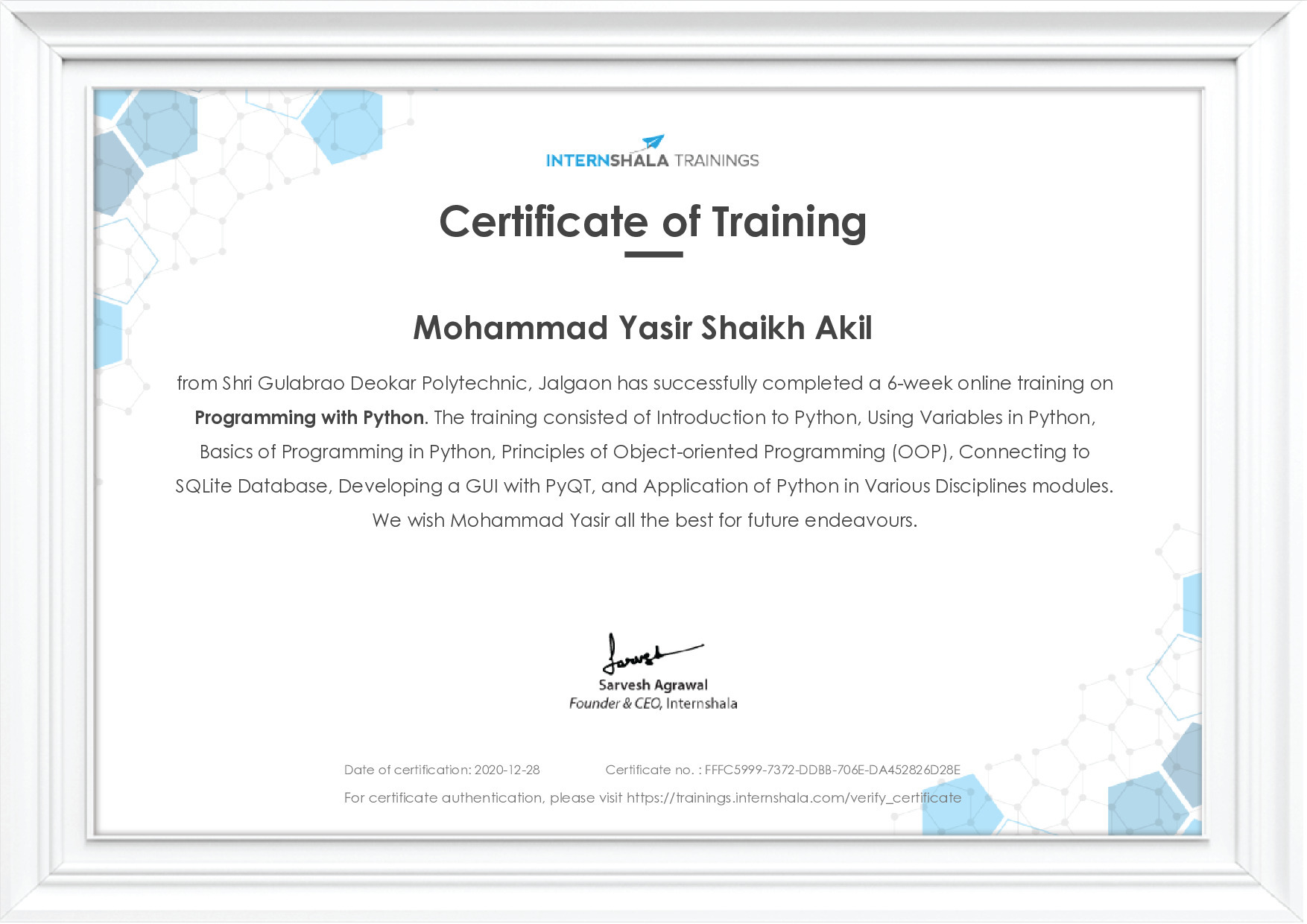 Certificate of completion