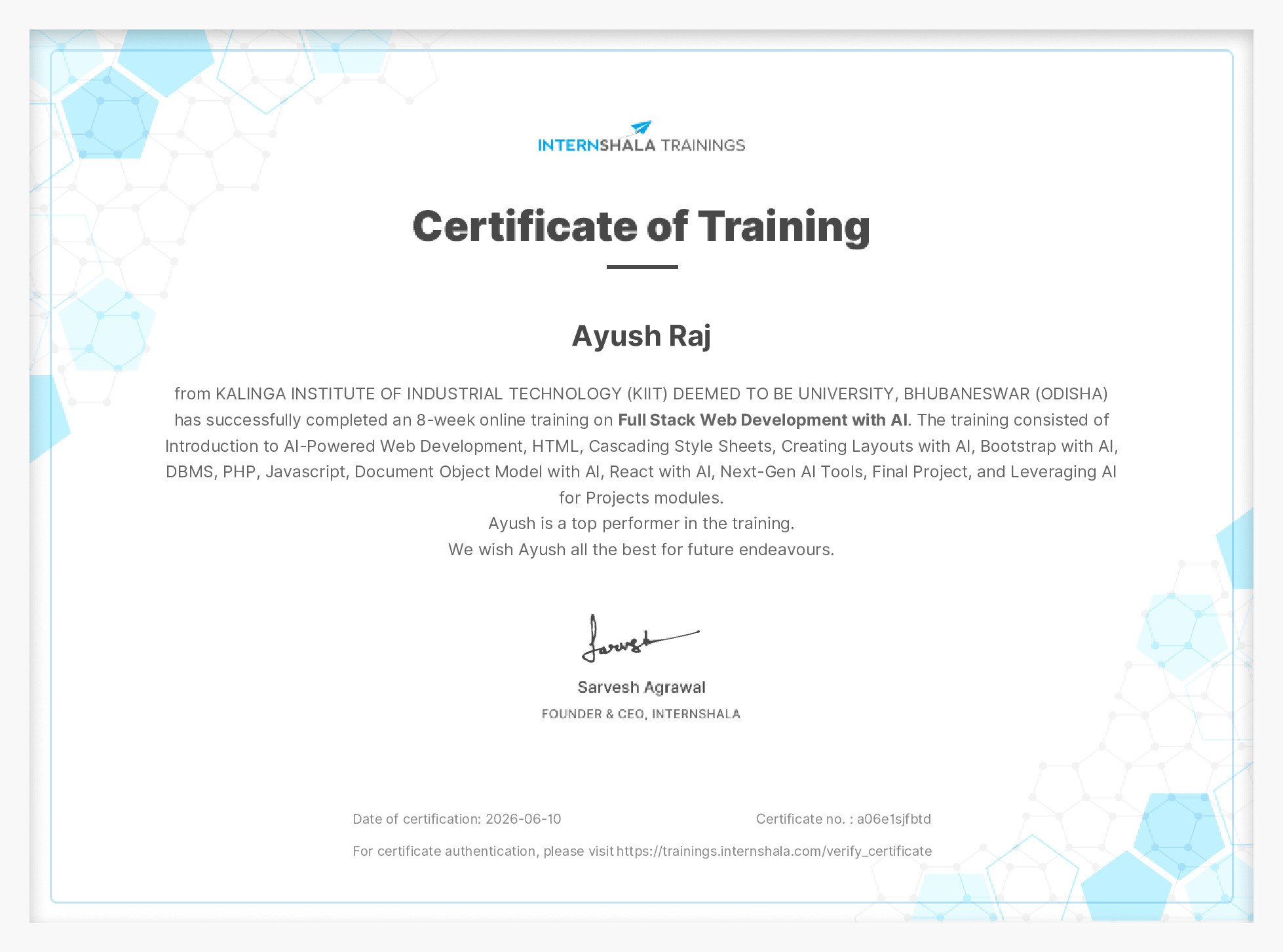 Certificate of completion