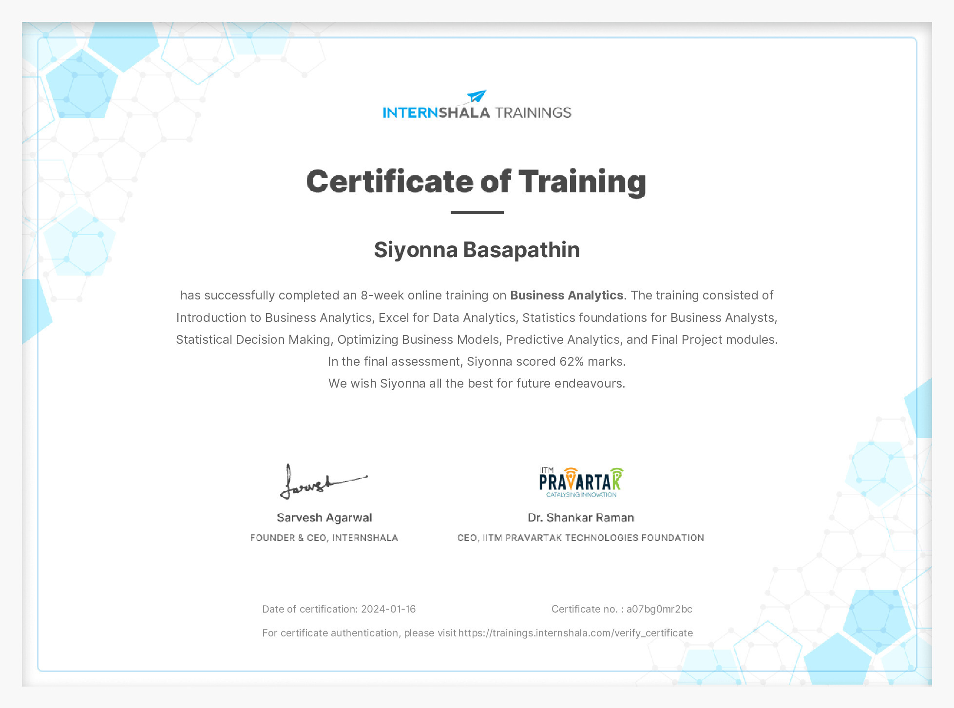 Certificate of completion
