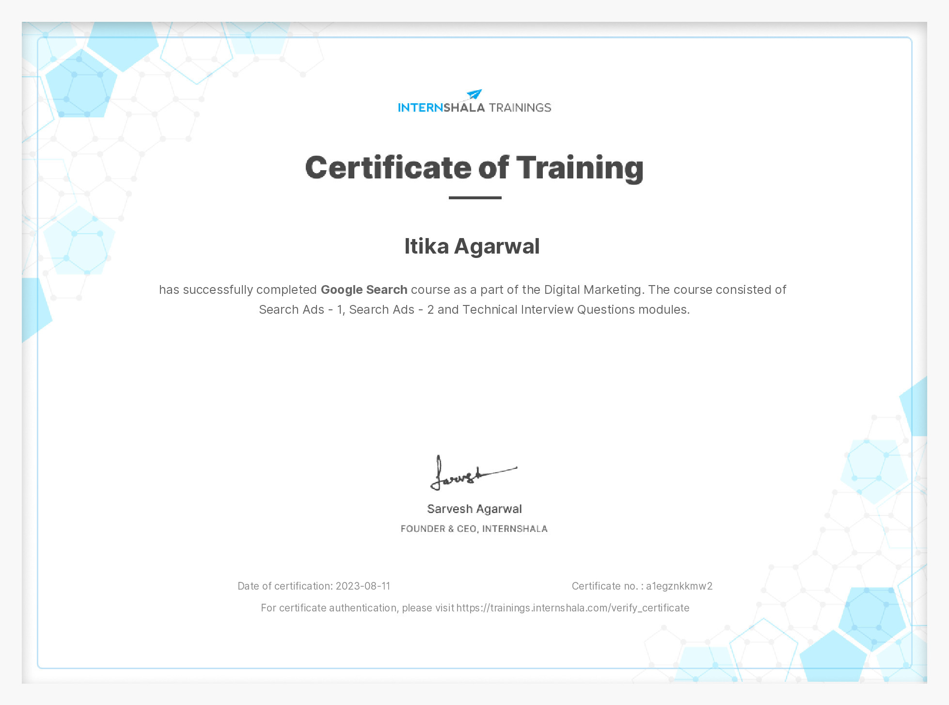 Certificate of completion