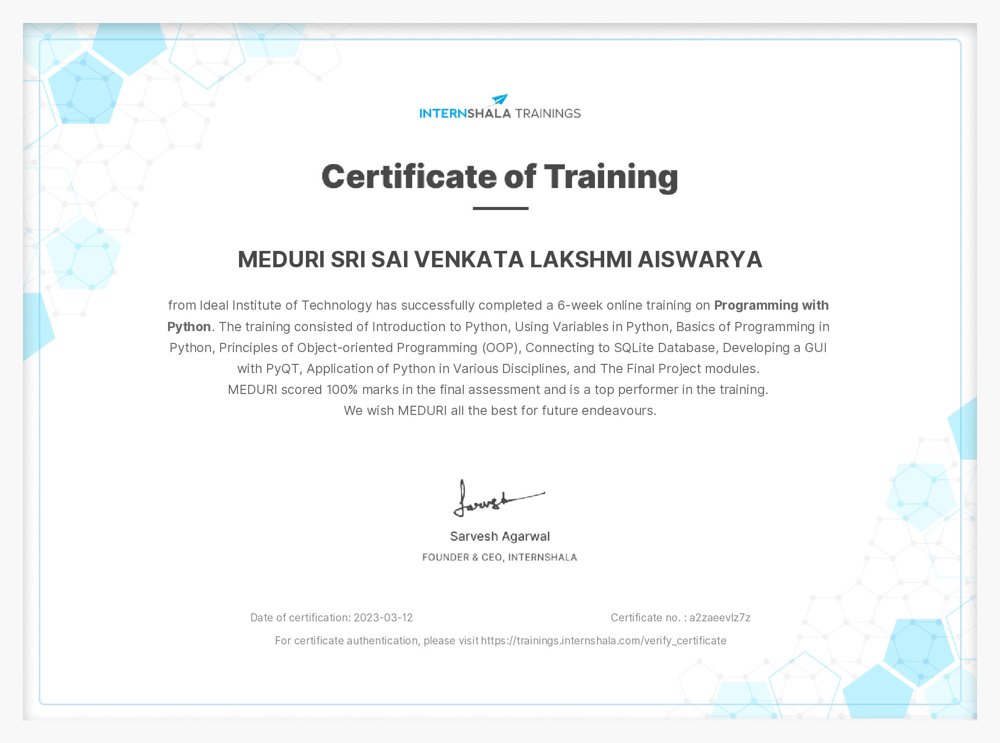 Certificate of completion
