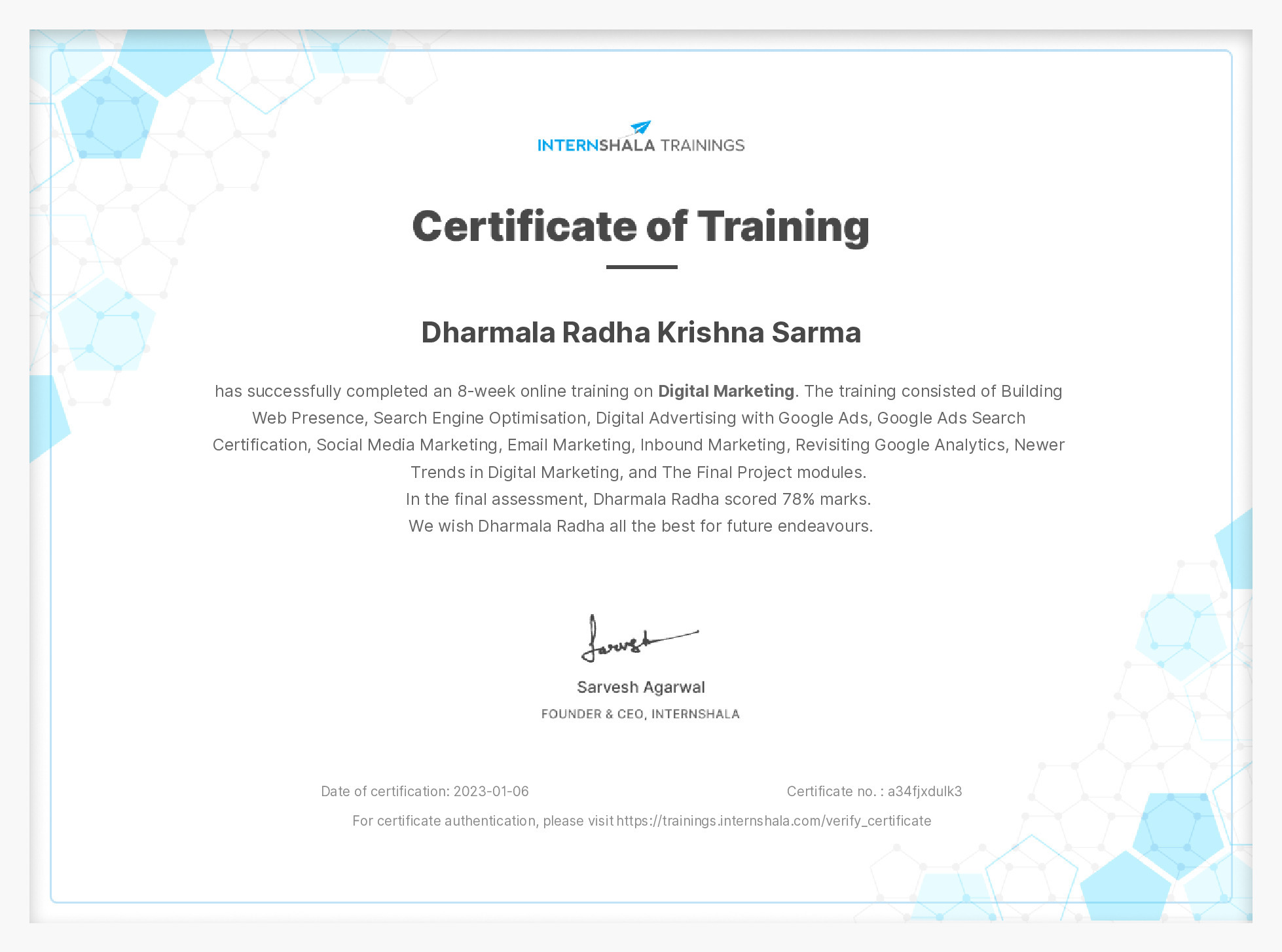 Certificate of completion