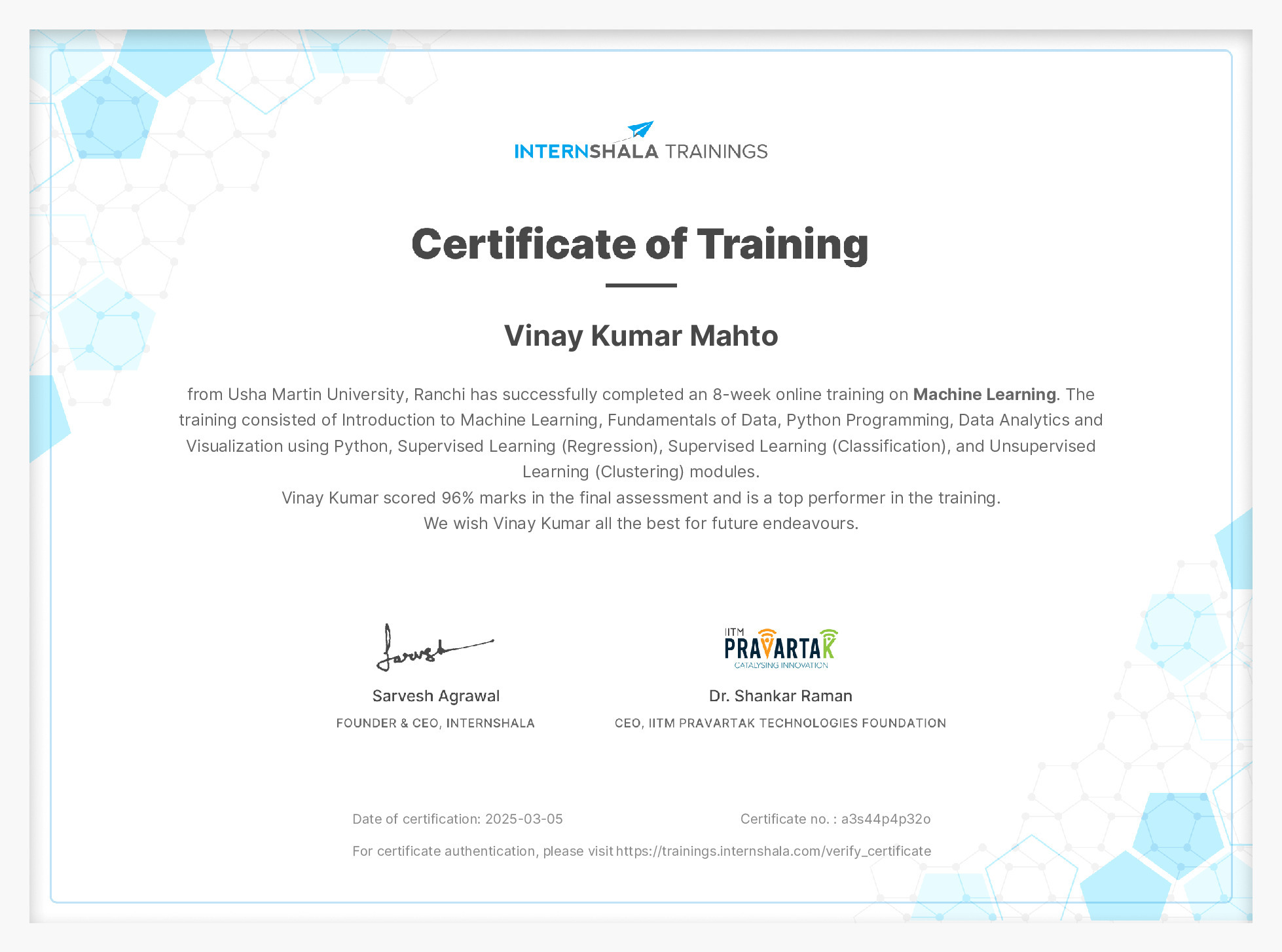 Certificate of completion