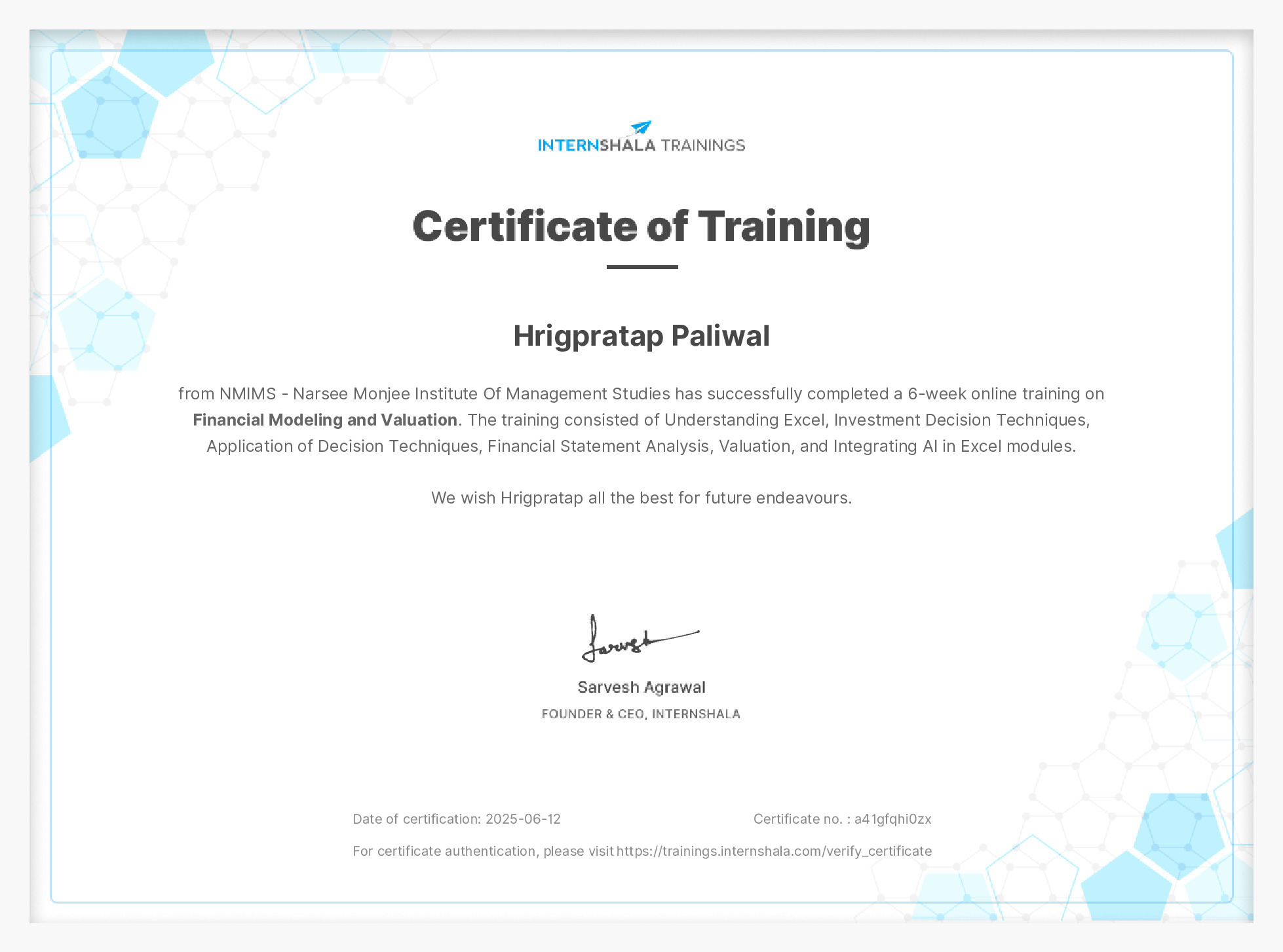 Certificate of completion