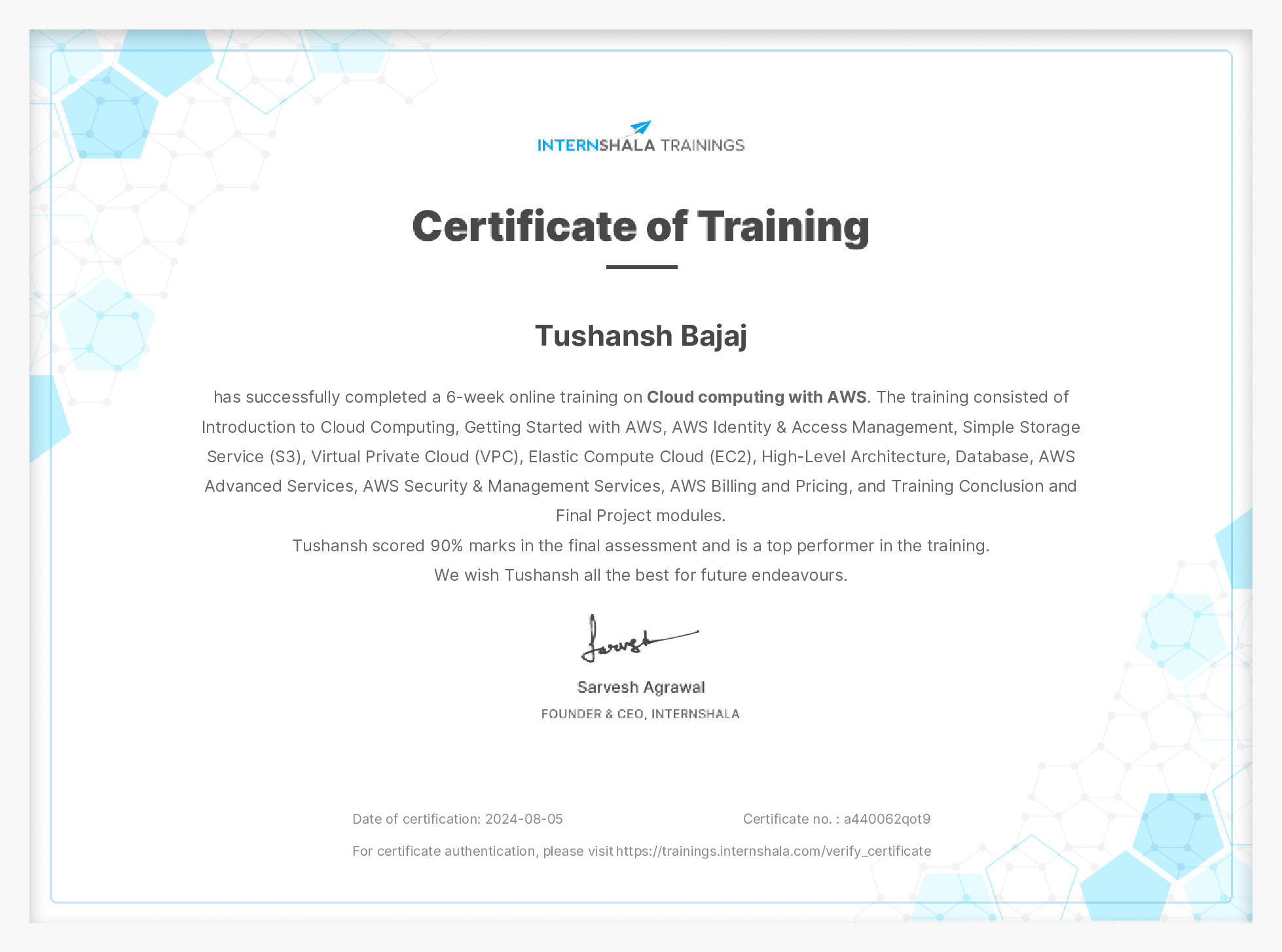 Certificate of completion