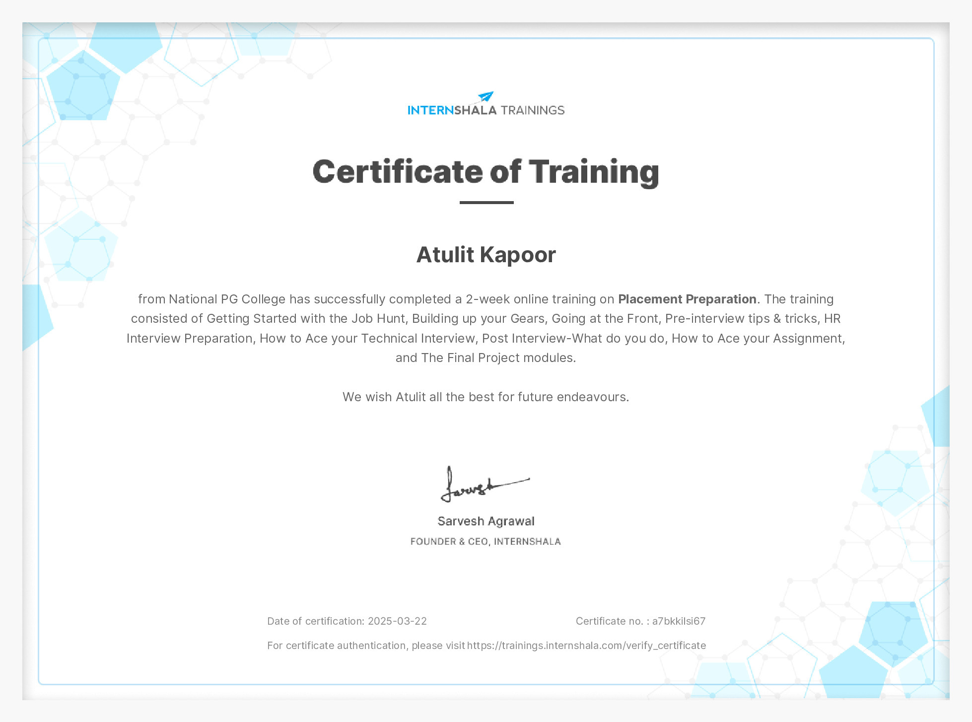 Certificate of completion