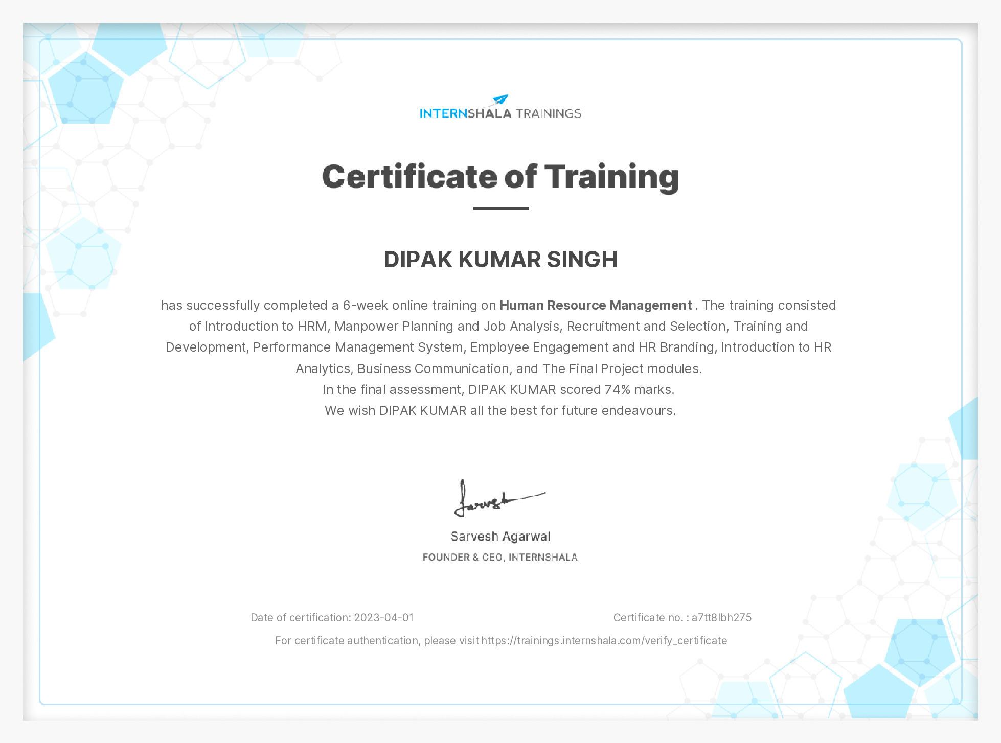 Certificate of completion