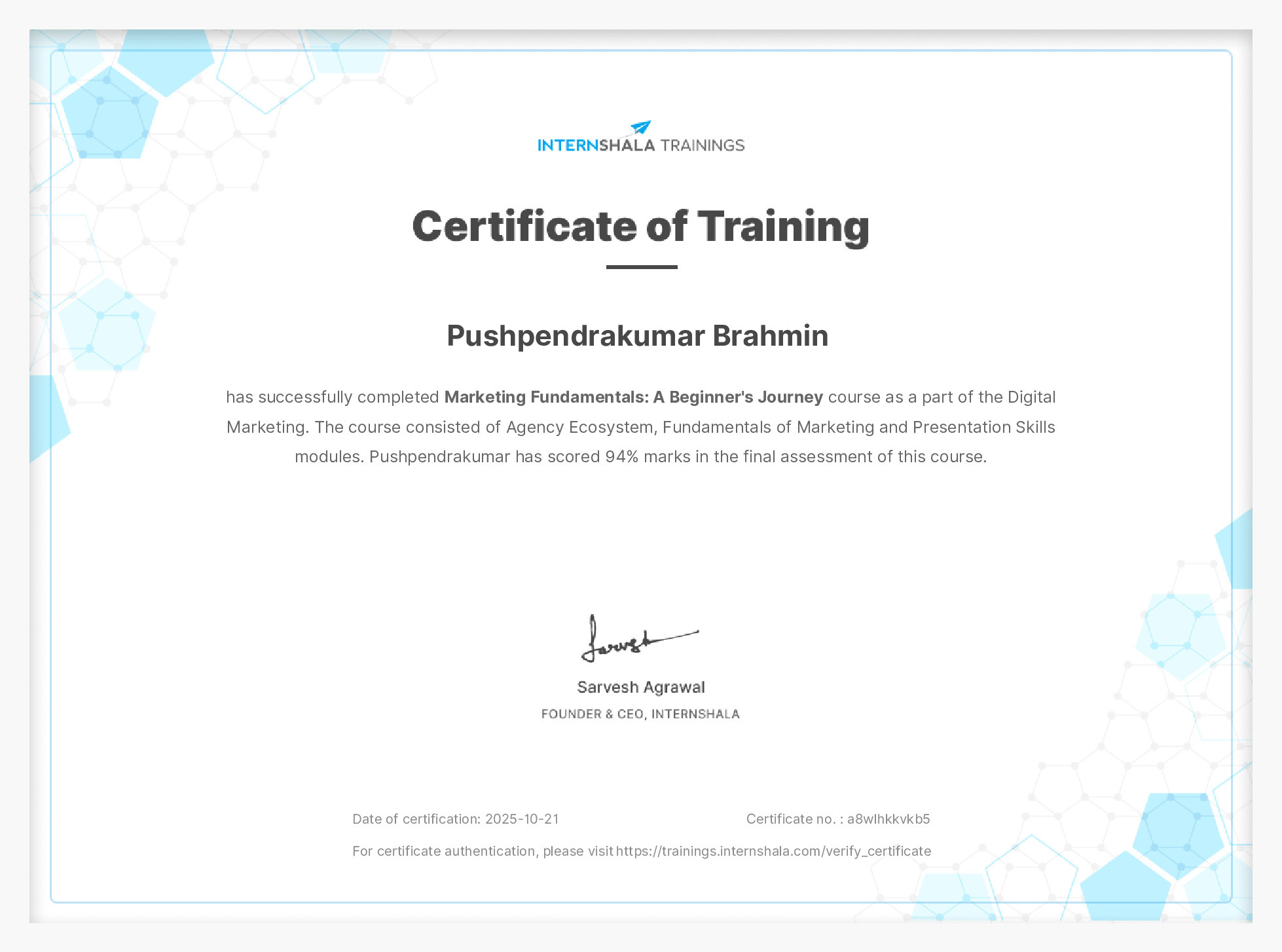 Certificate of completion