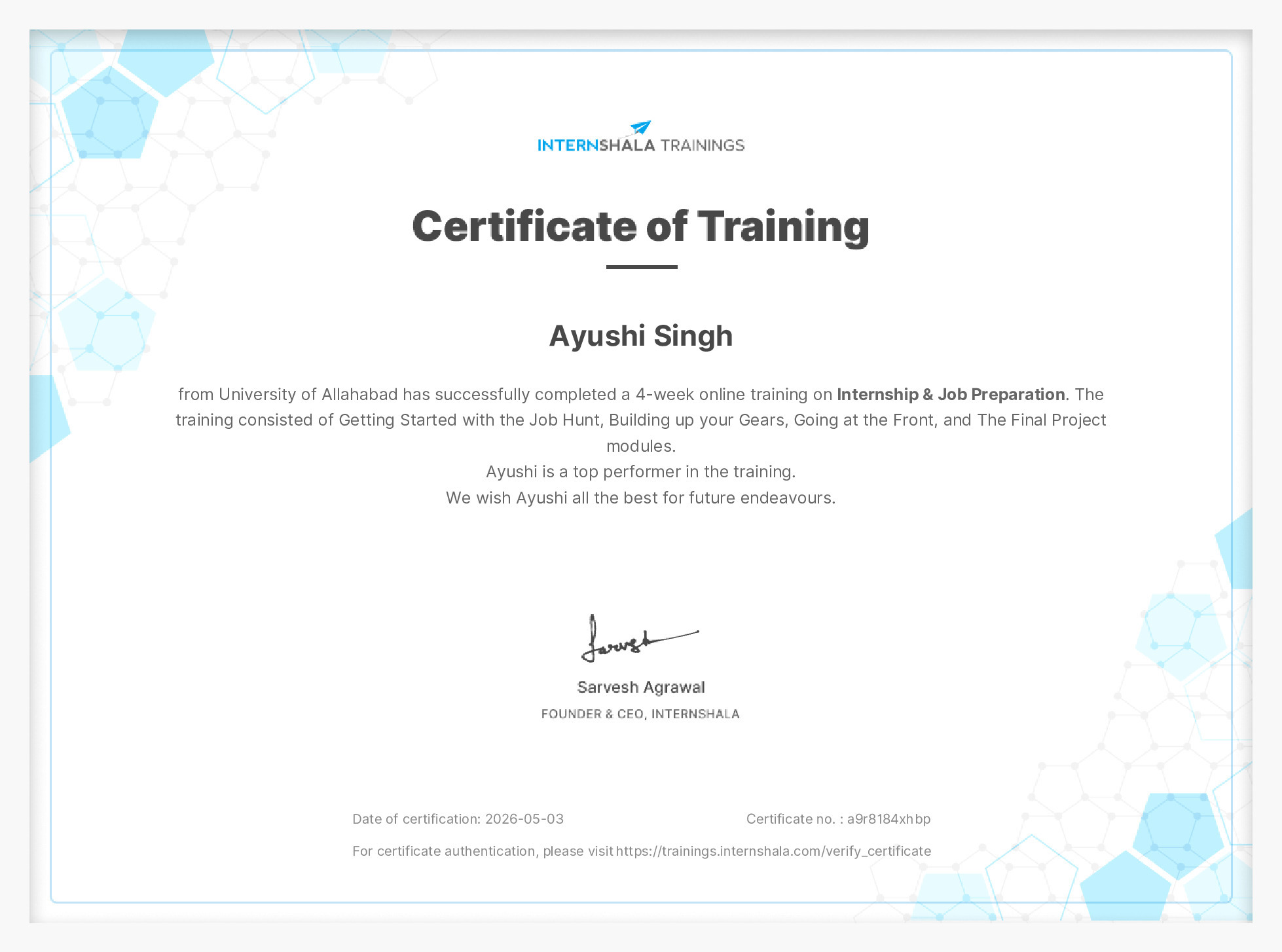 Certificate of completion