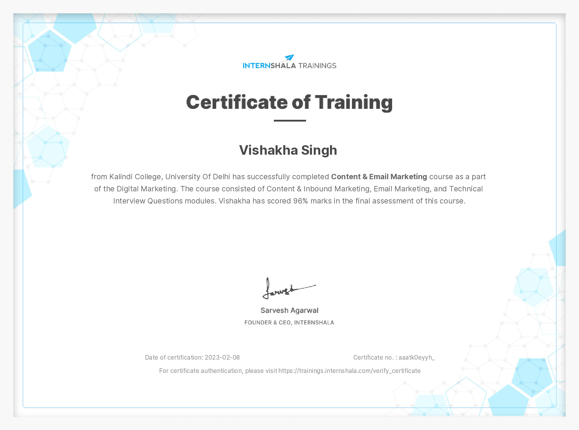 Certificate of completion