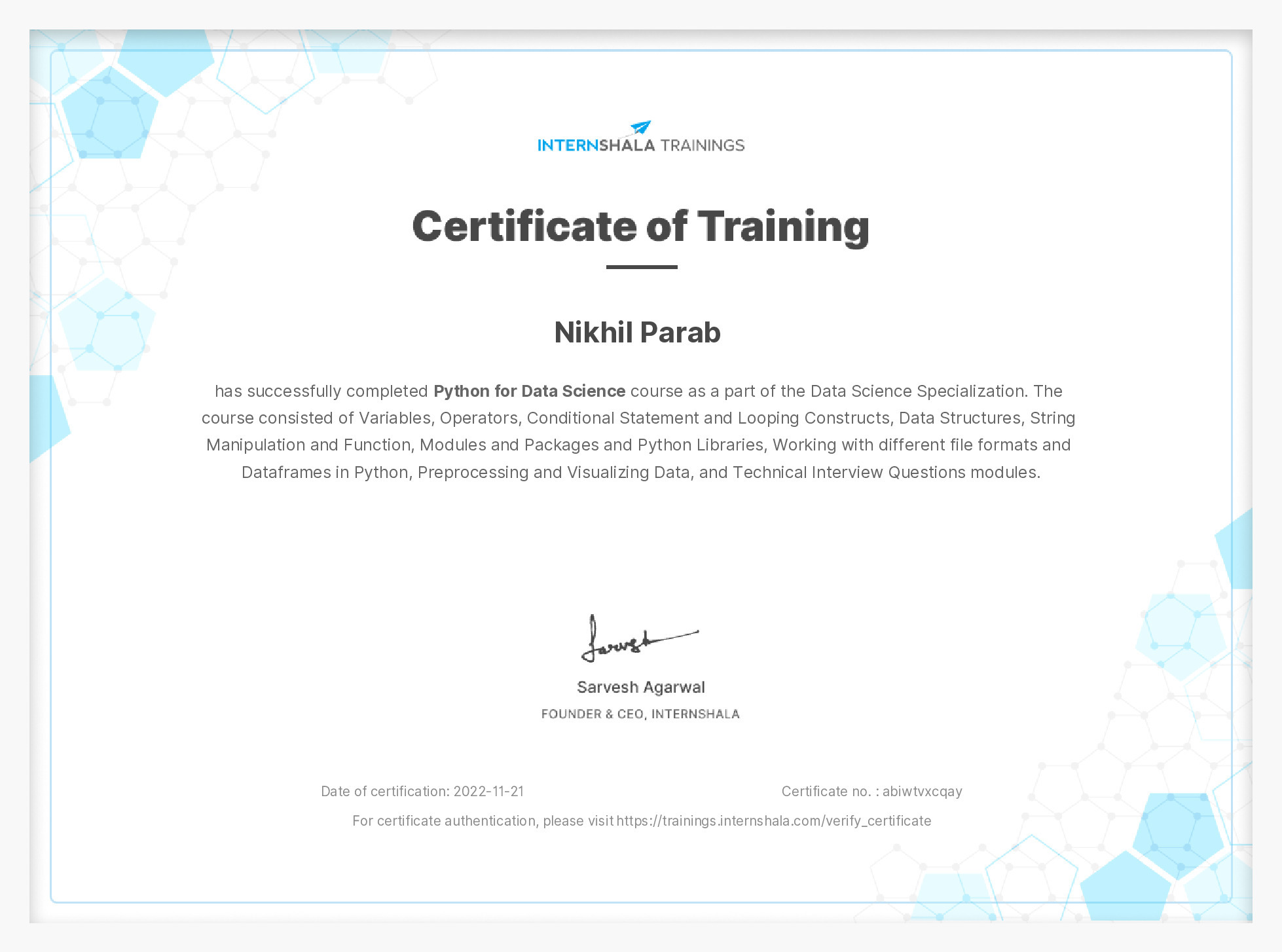 Certificate of completion