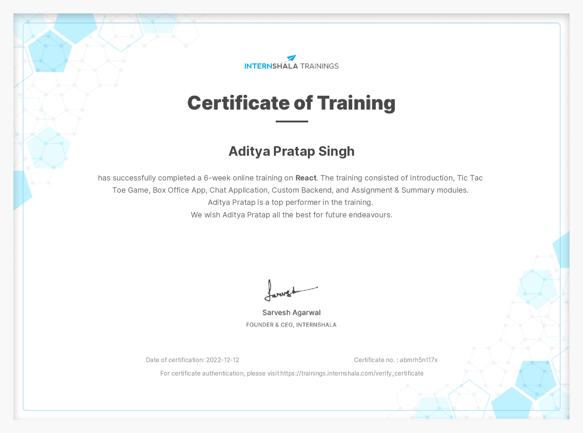 Certificate of completion