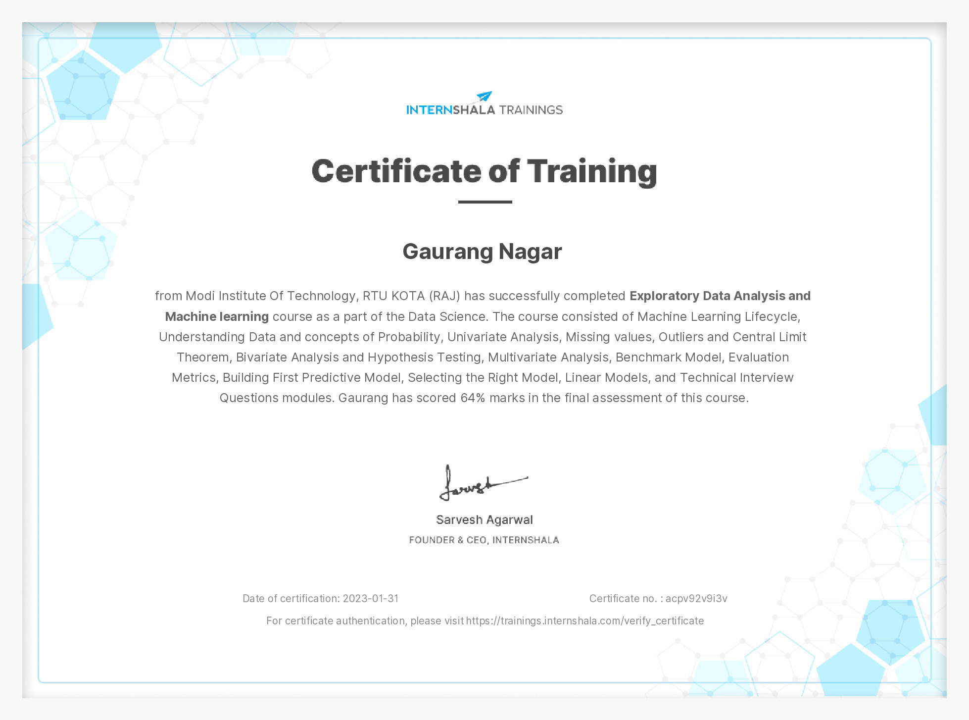 Certificate of completion