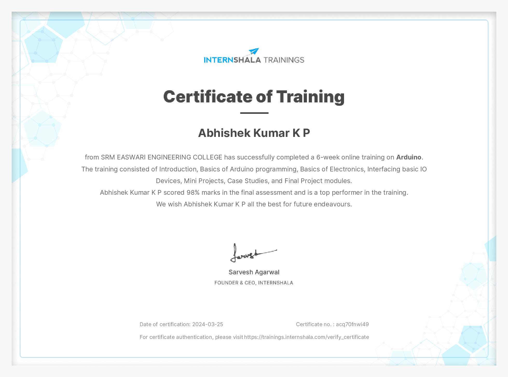 Certificate of completion