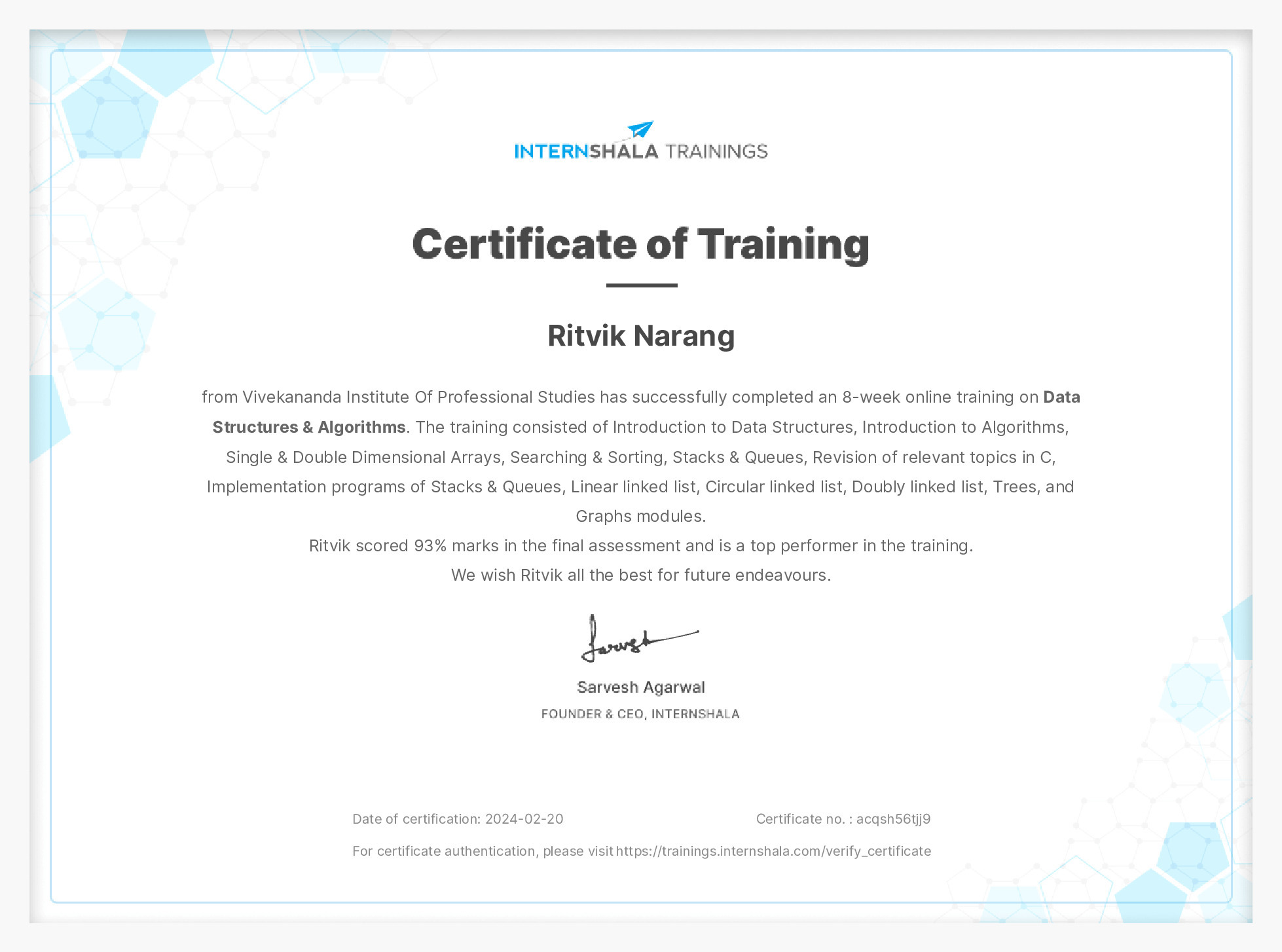Certificate of completion
