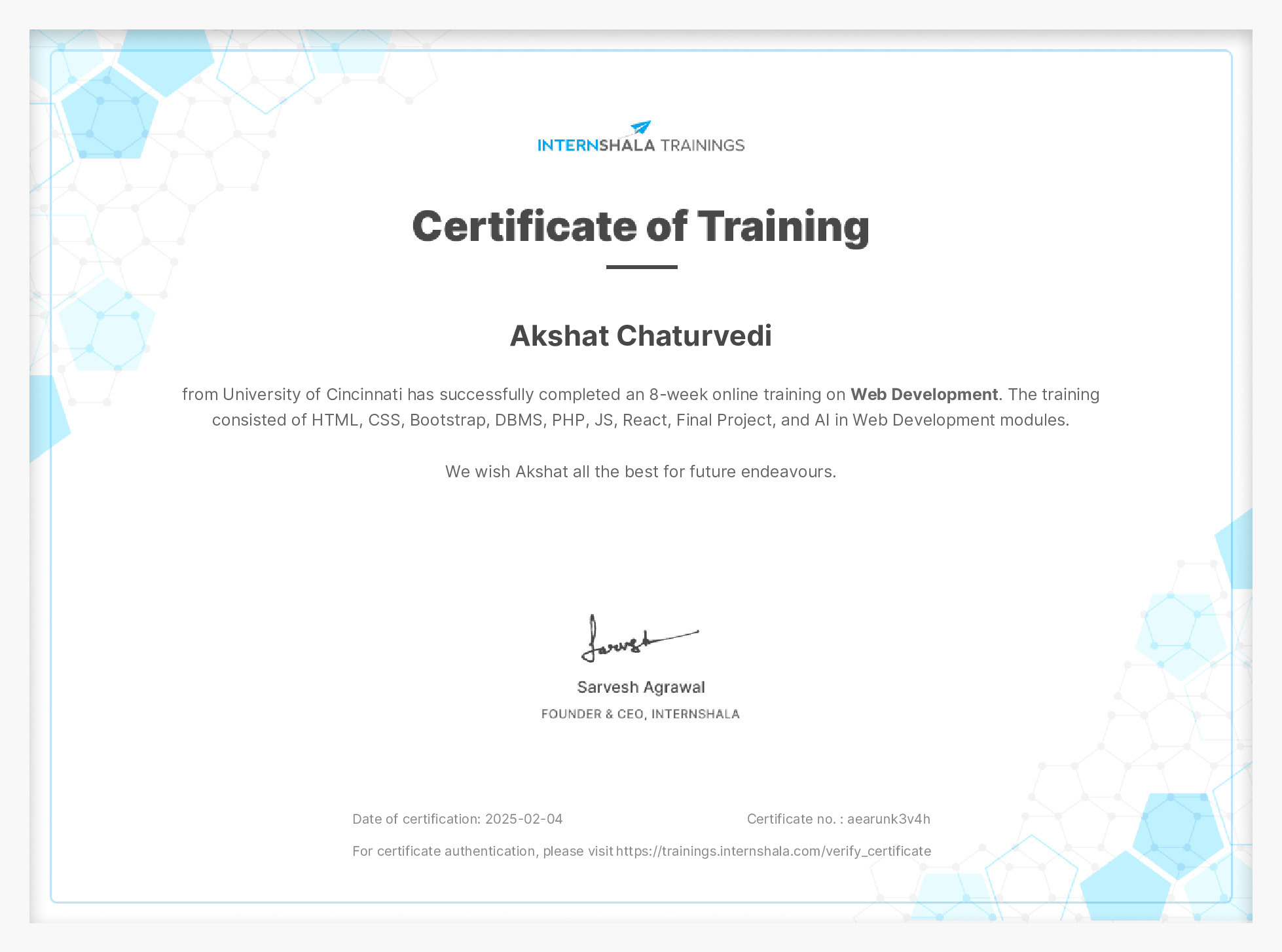Certificate of completion