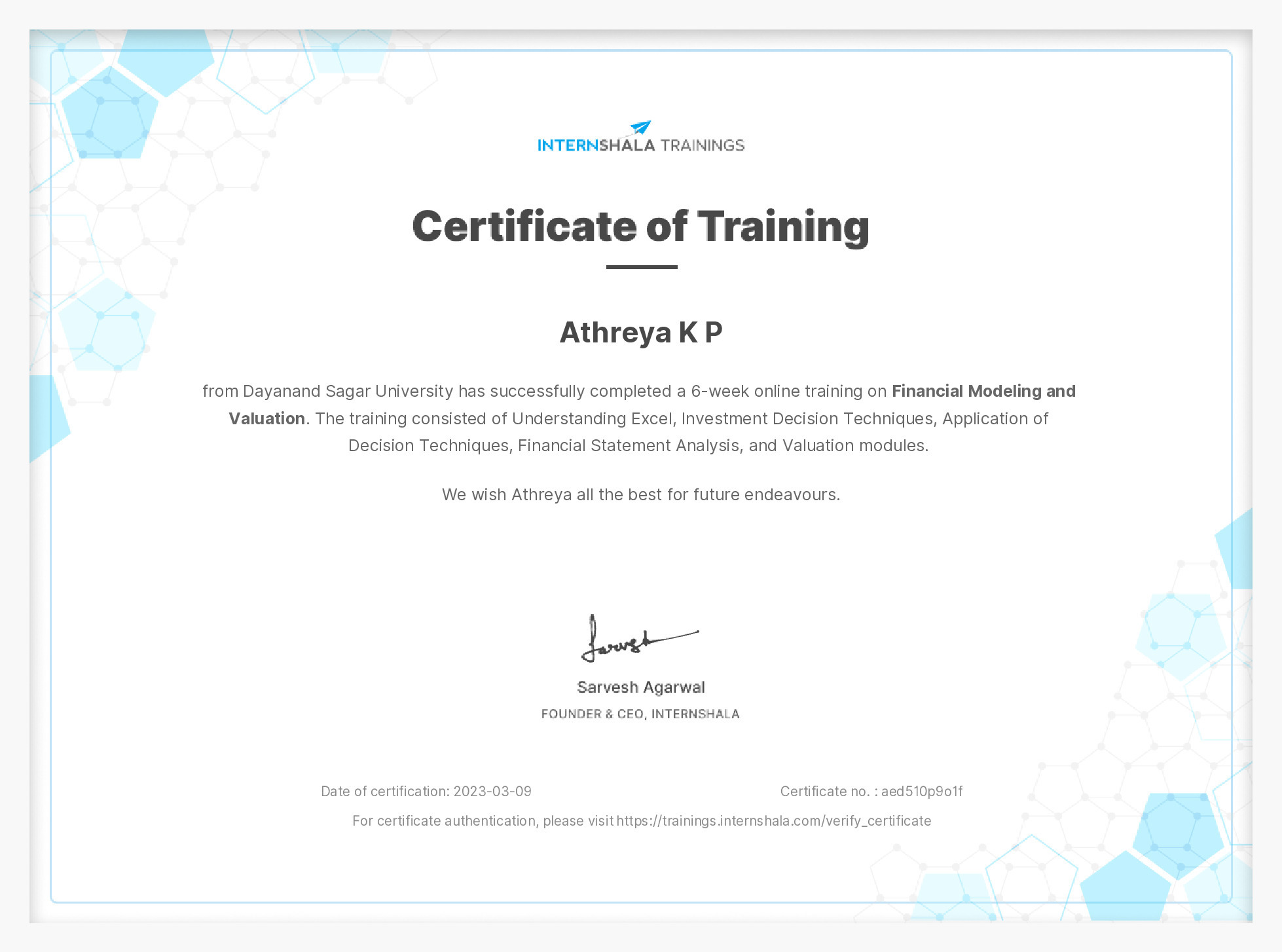 Certificate of completion