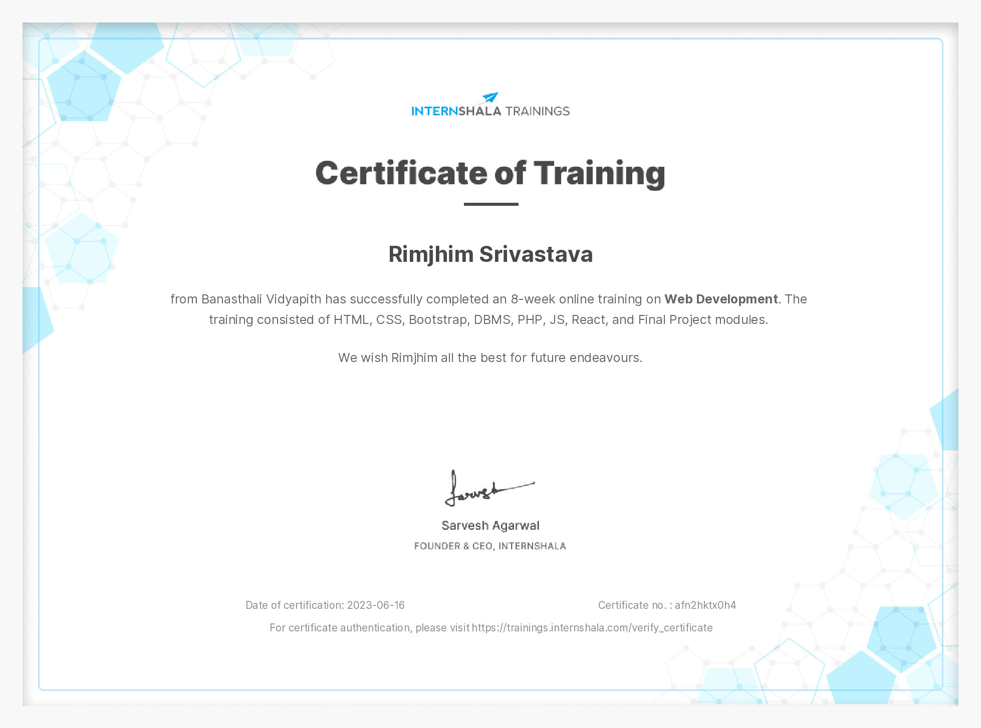 Certificate of completion
