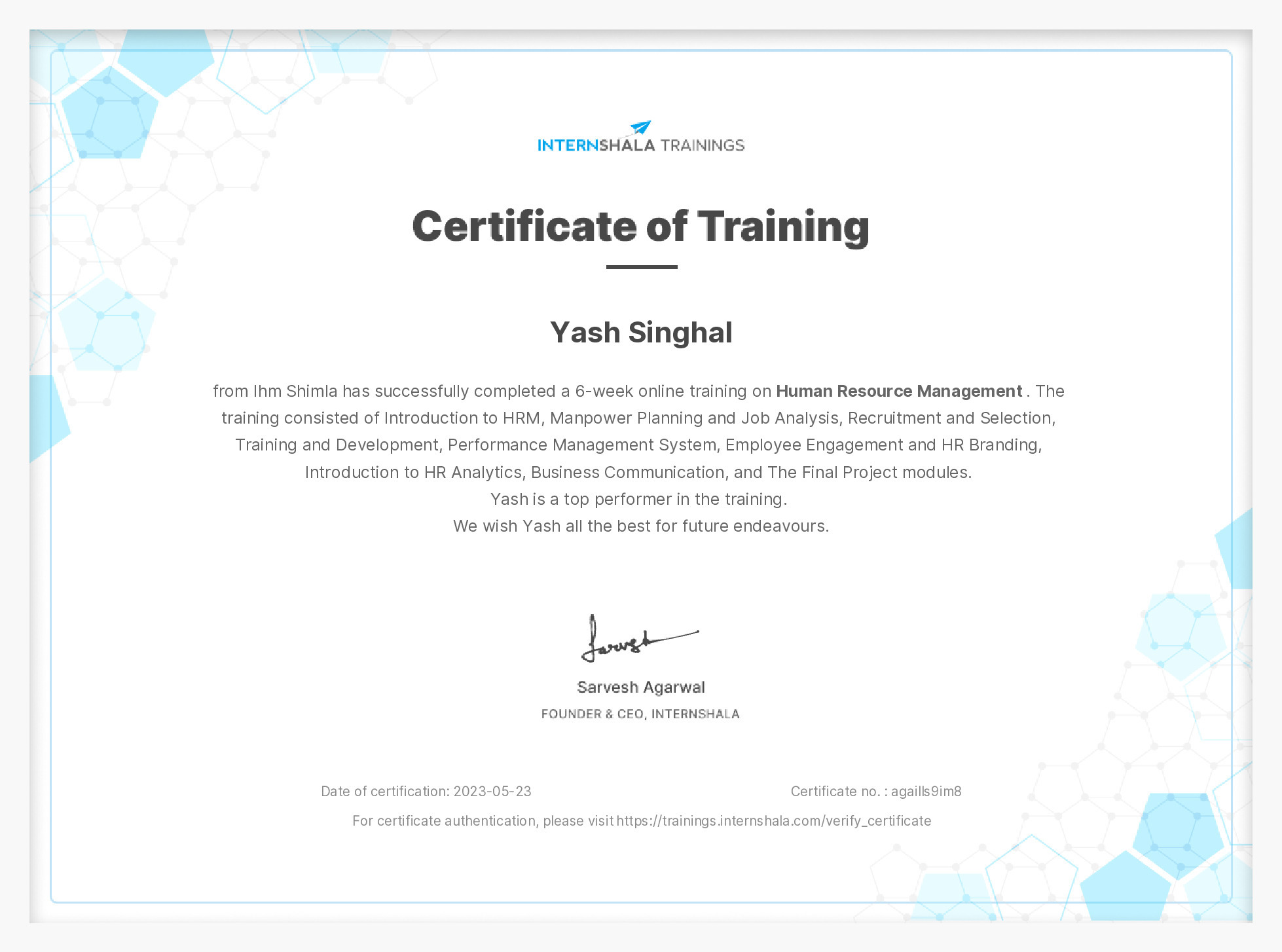 Certificate of completion