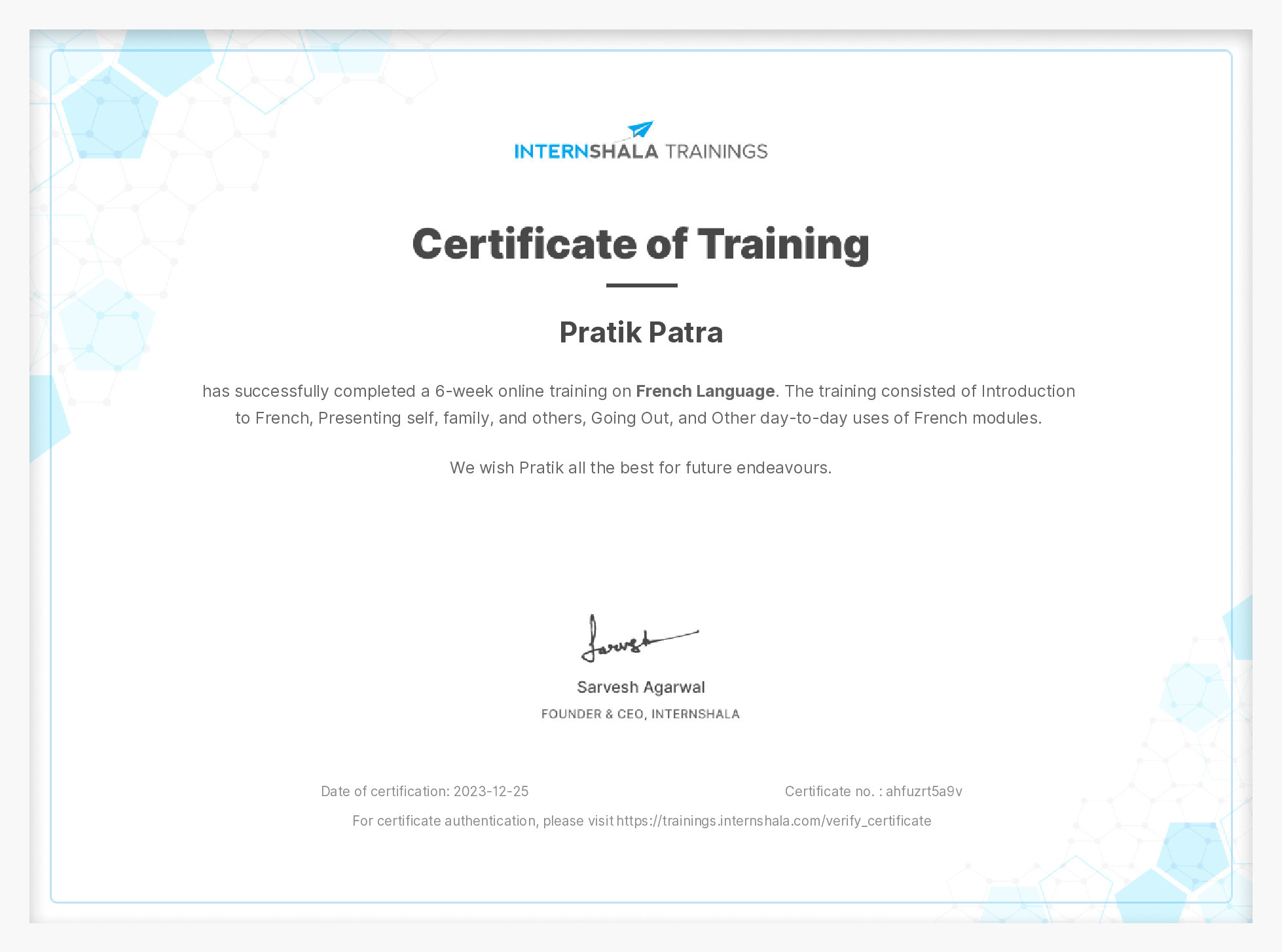 Certificate of completion
