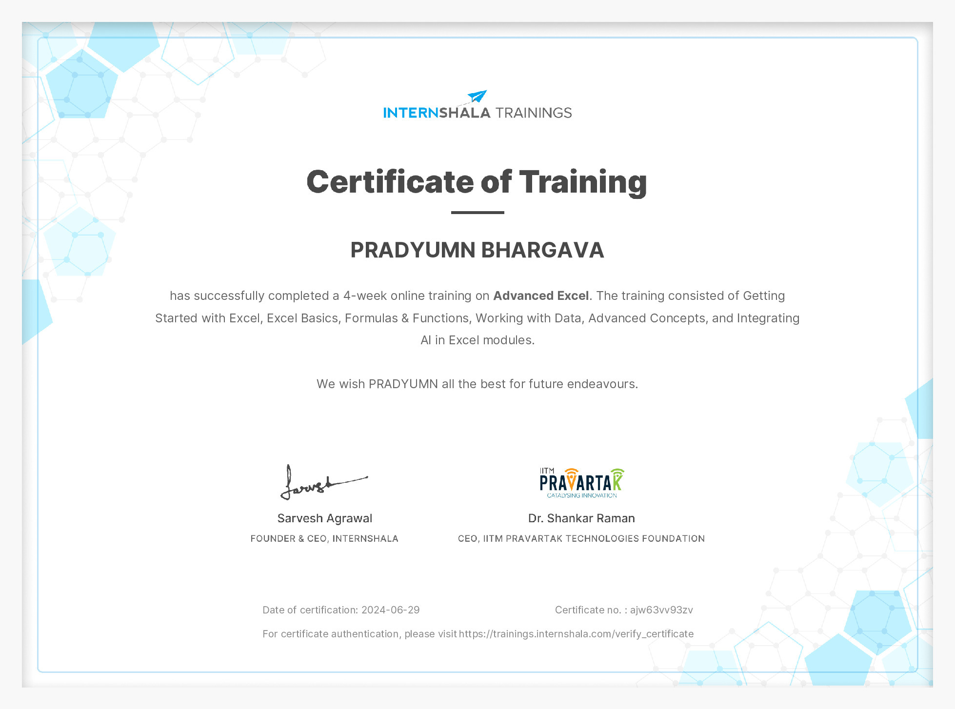 Certificate of completion