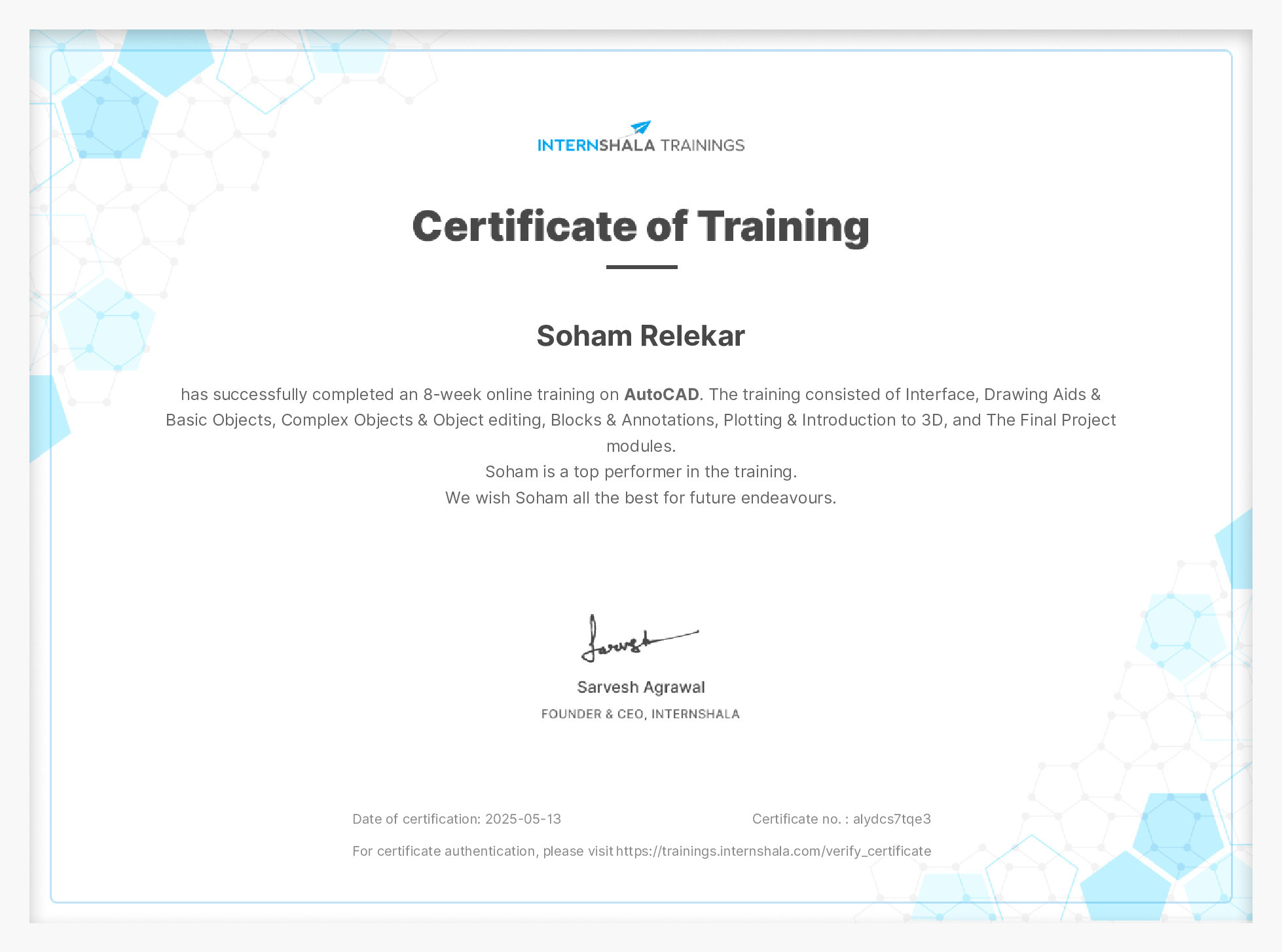 Certificate of completion