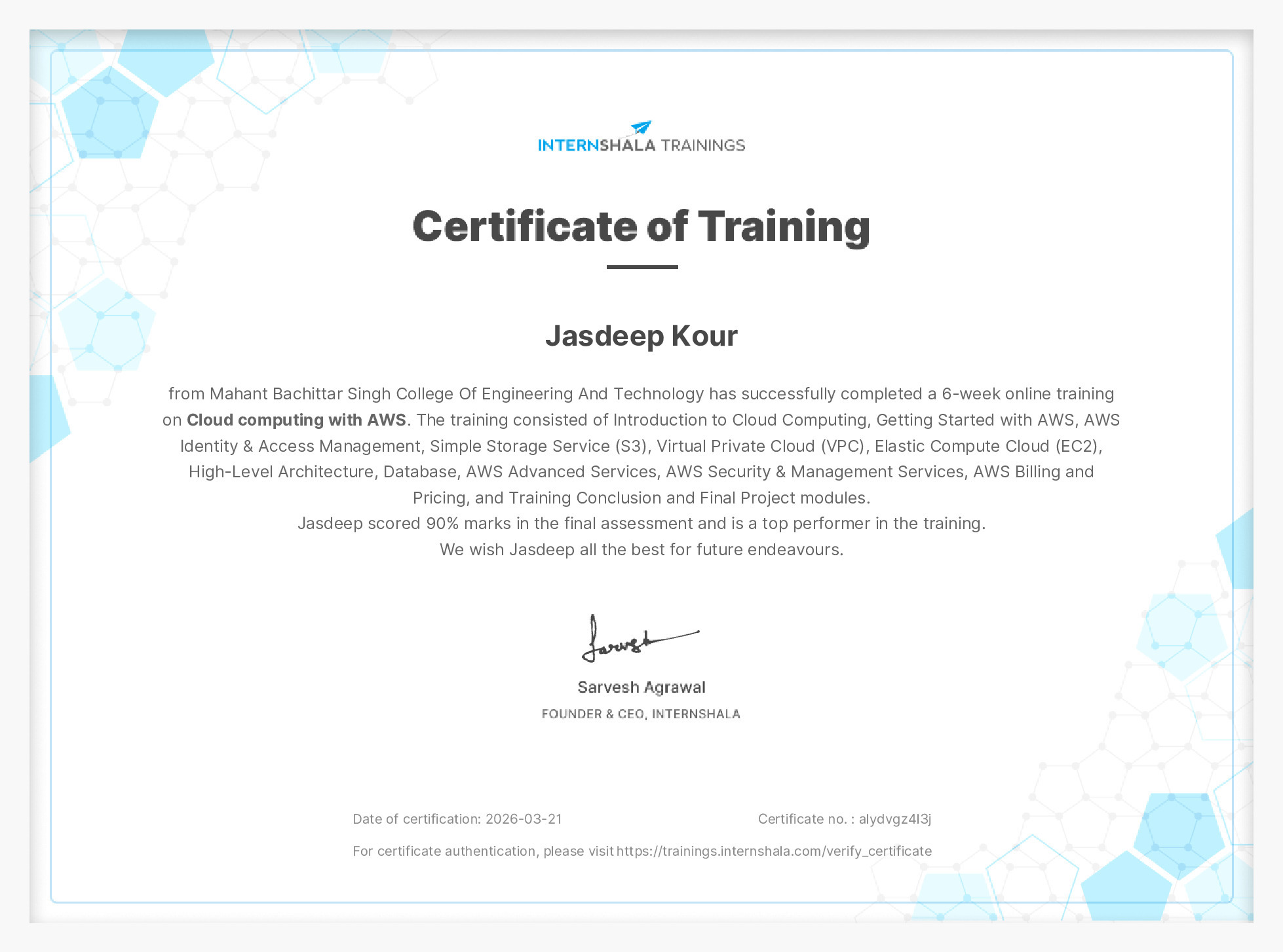 Certificate of completion