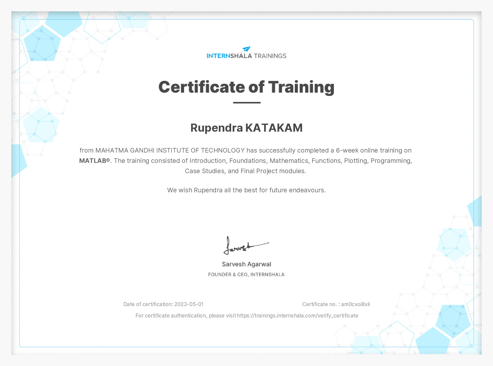 Certificate of completion
