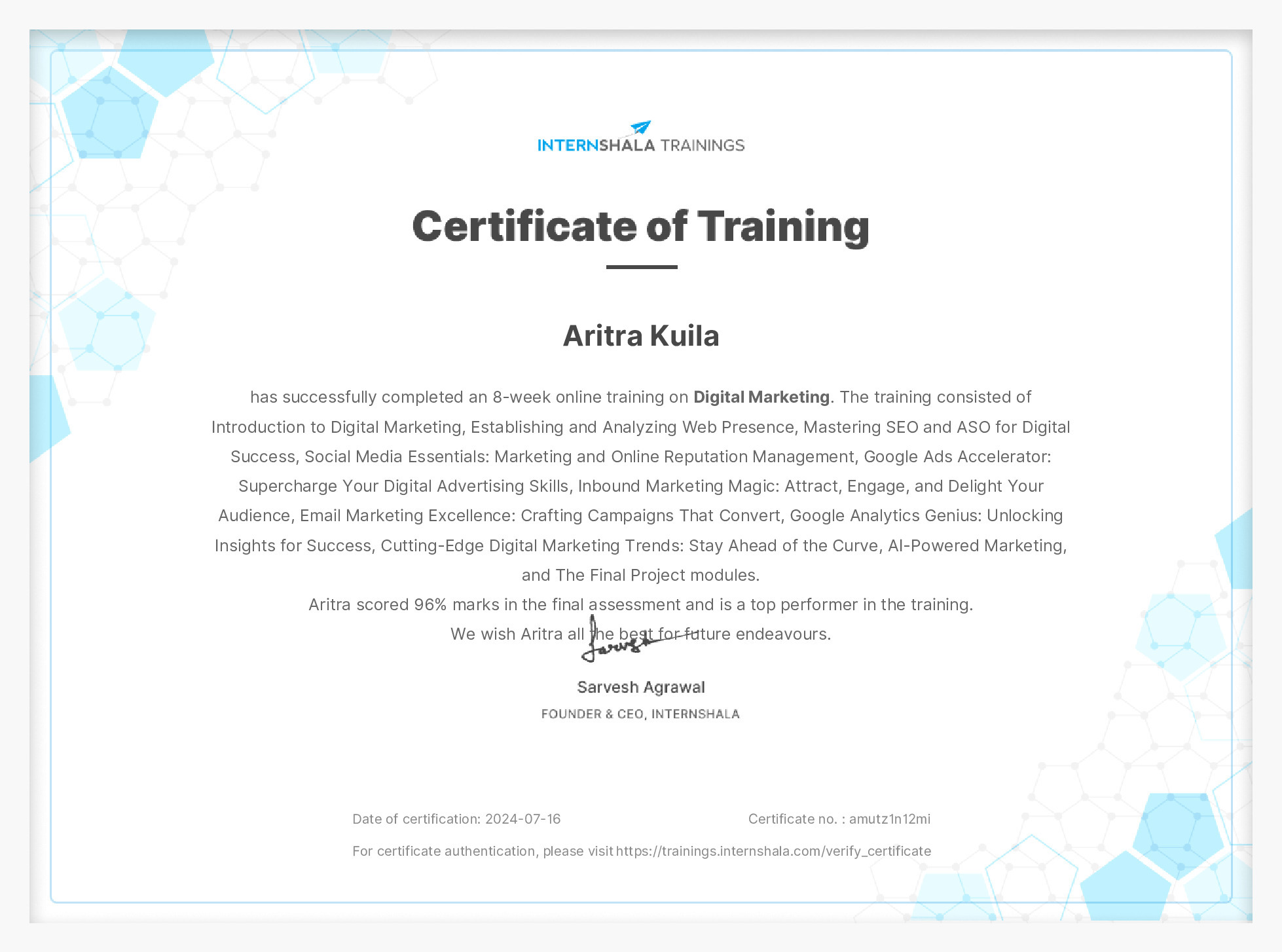 Certificate of completion