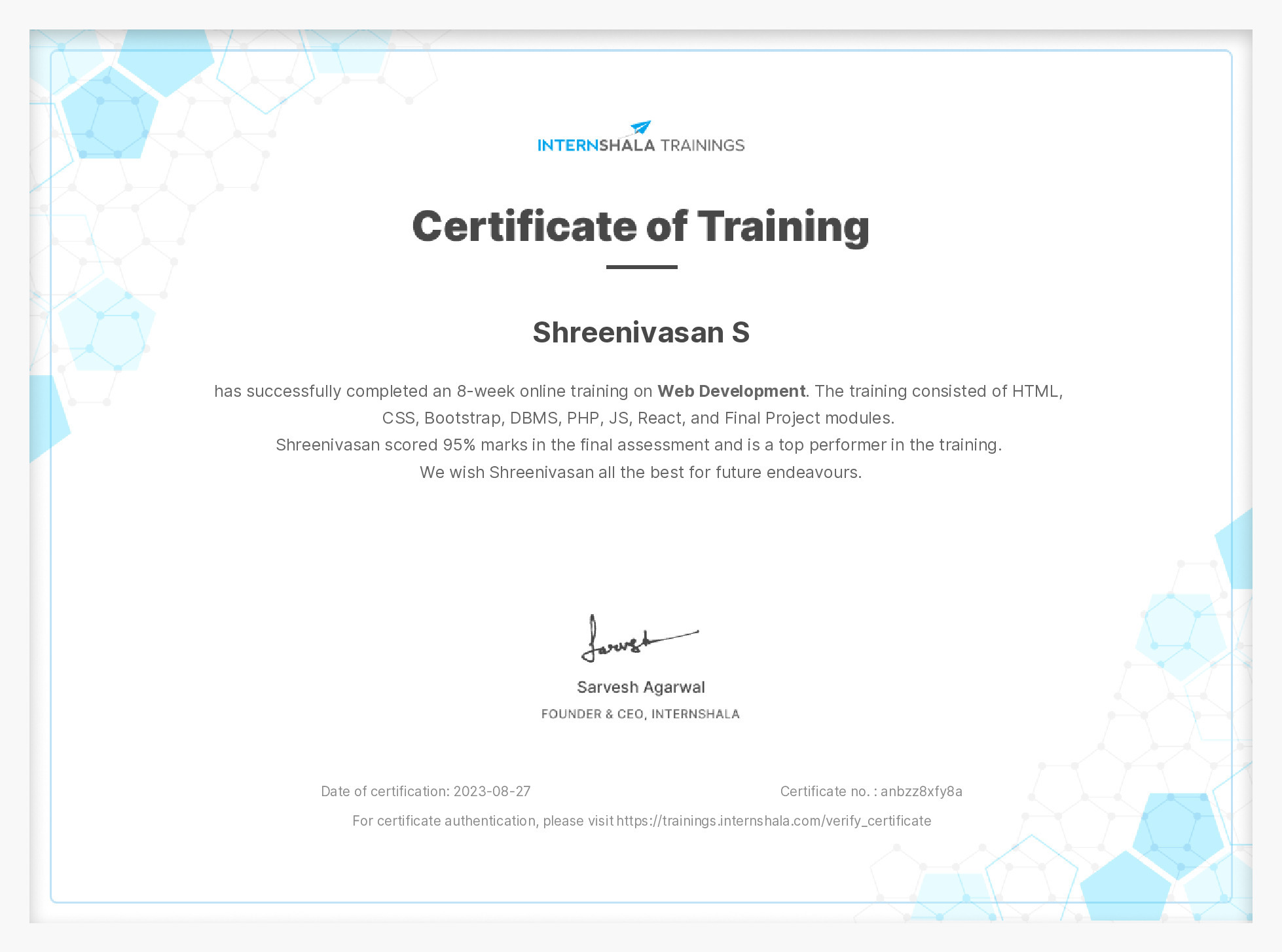 Certificate of completion
