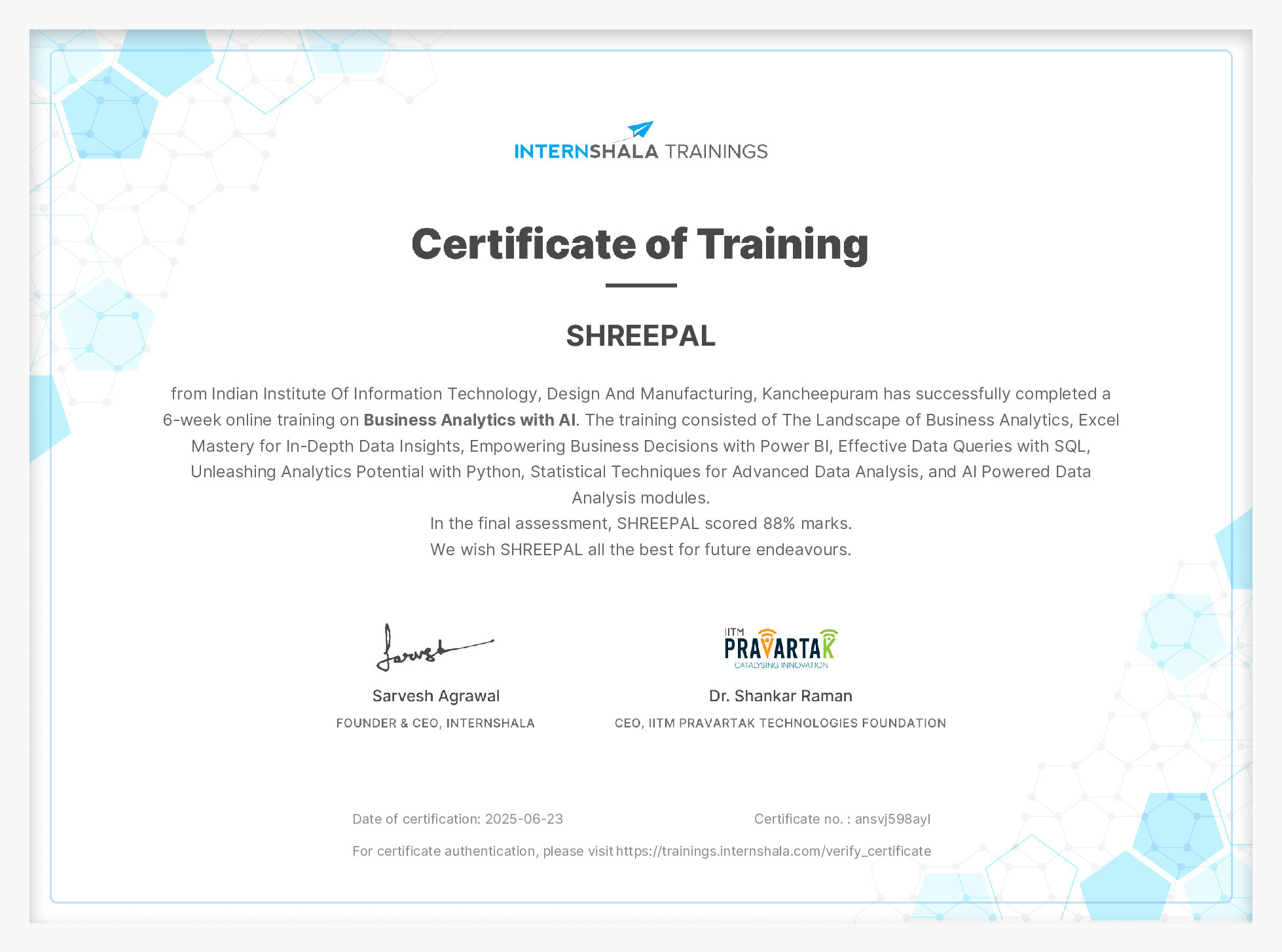 Certificate of completion