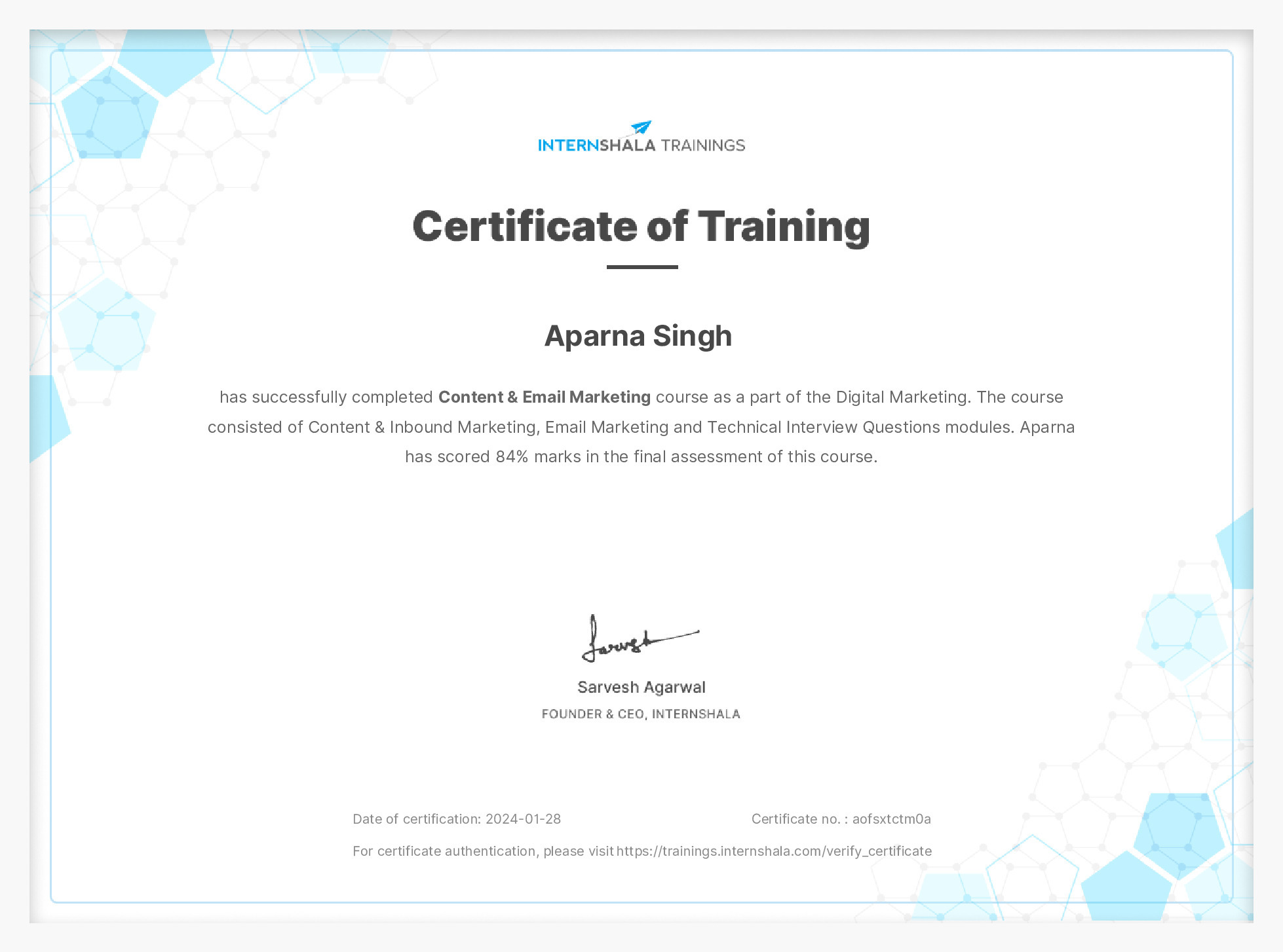 Certificate of completion